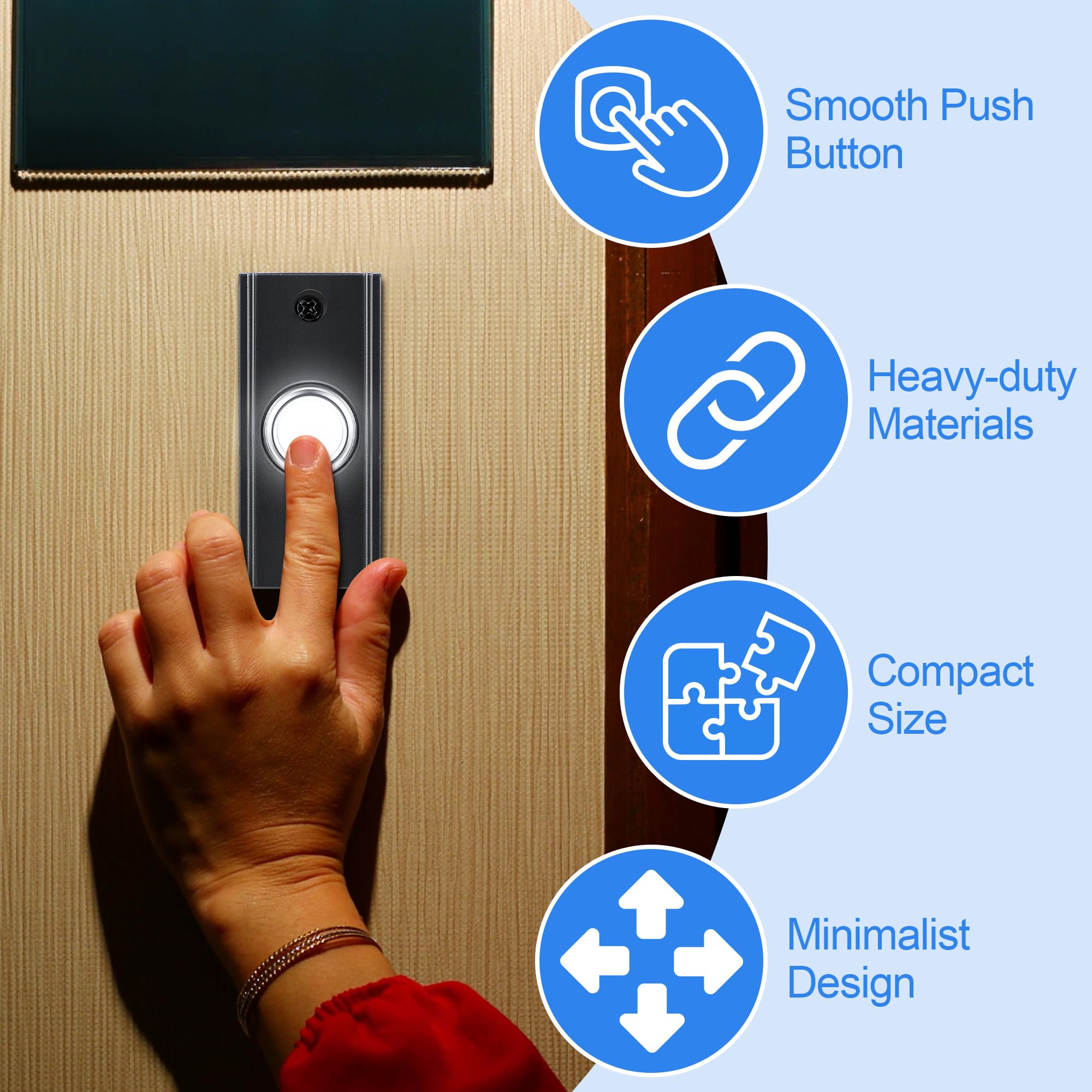 Dreyoo Dreyoo Lighted Metal Doorbell Push Button Vintage LED Replacement for Home and Garage Door Chimes Wall Mounted Universal Switch - View 5 of 7