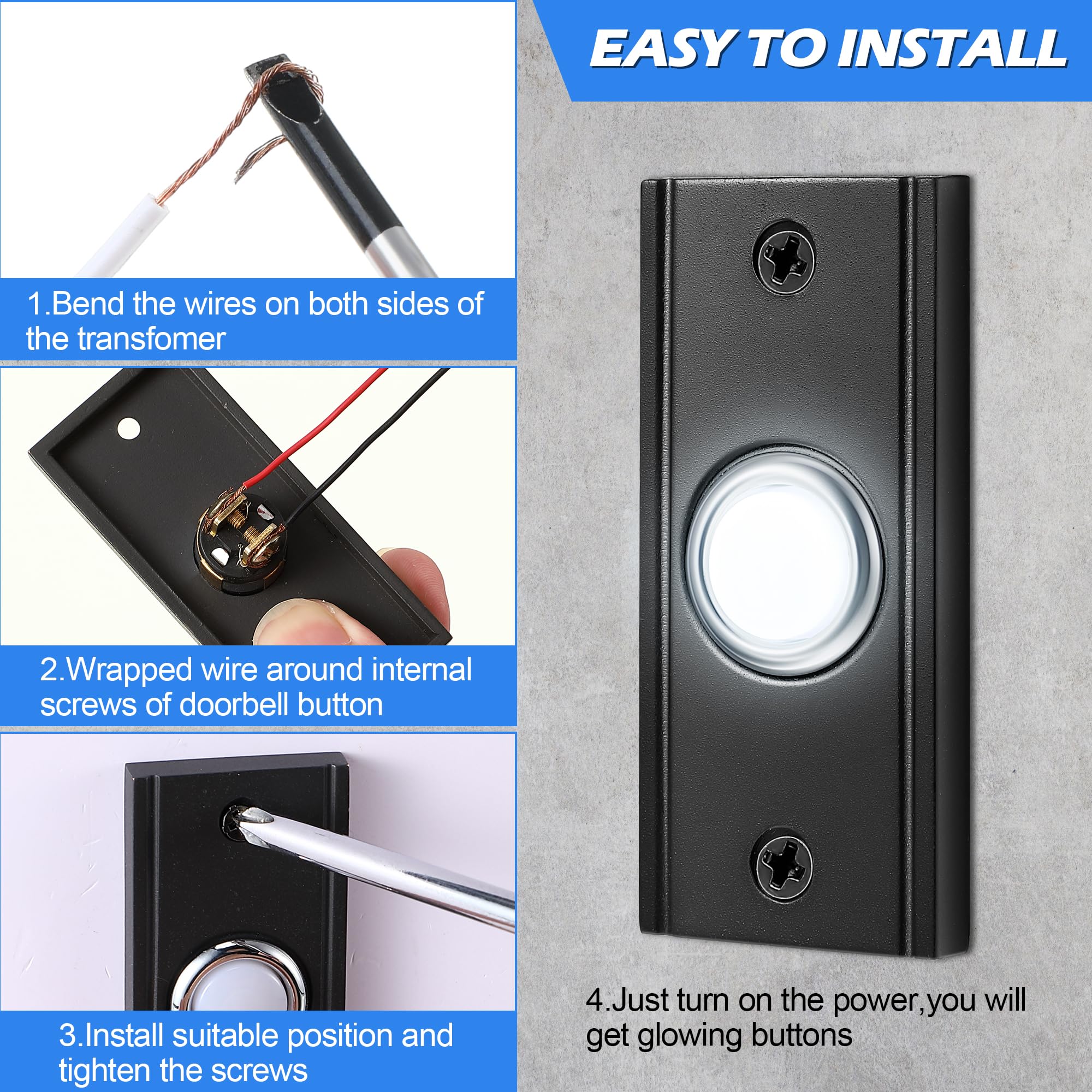 Dreyoo Dreyoo Lighted Metal Doorbell Push Button Vintage LED Replacement for Home and Garage Door Chimes Wall Mounted Universal Switch - View 6 of 7