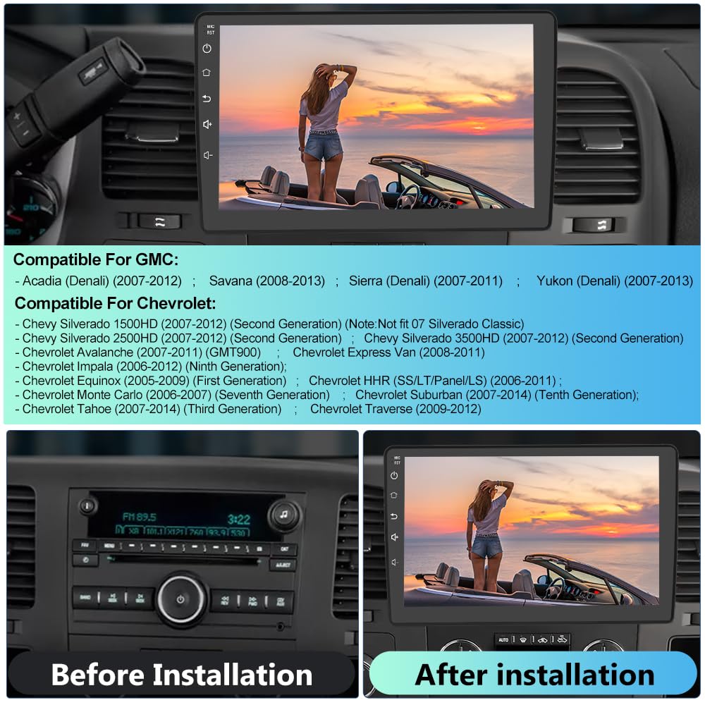 EagleNav Android 13 Car Radio 10.1 Inch Touch Screen for Chevy Silverado Tahoe Equinox GMC Sierra Yukon with GPS FM WiFi USB Wireless Carplay Android Auto - View 2 of 7