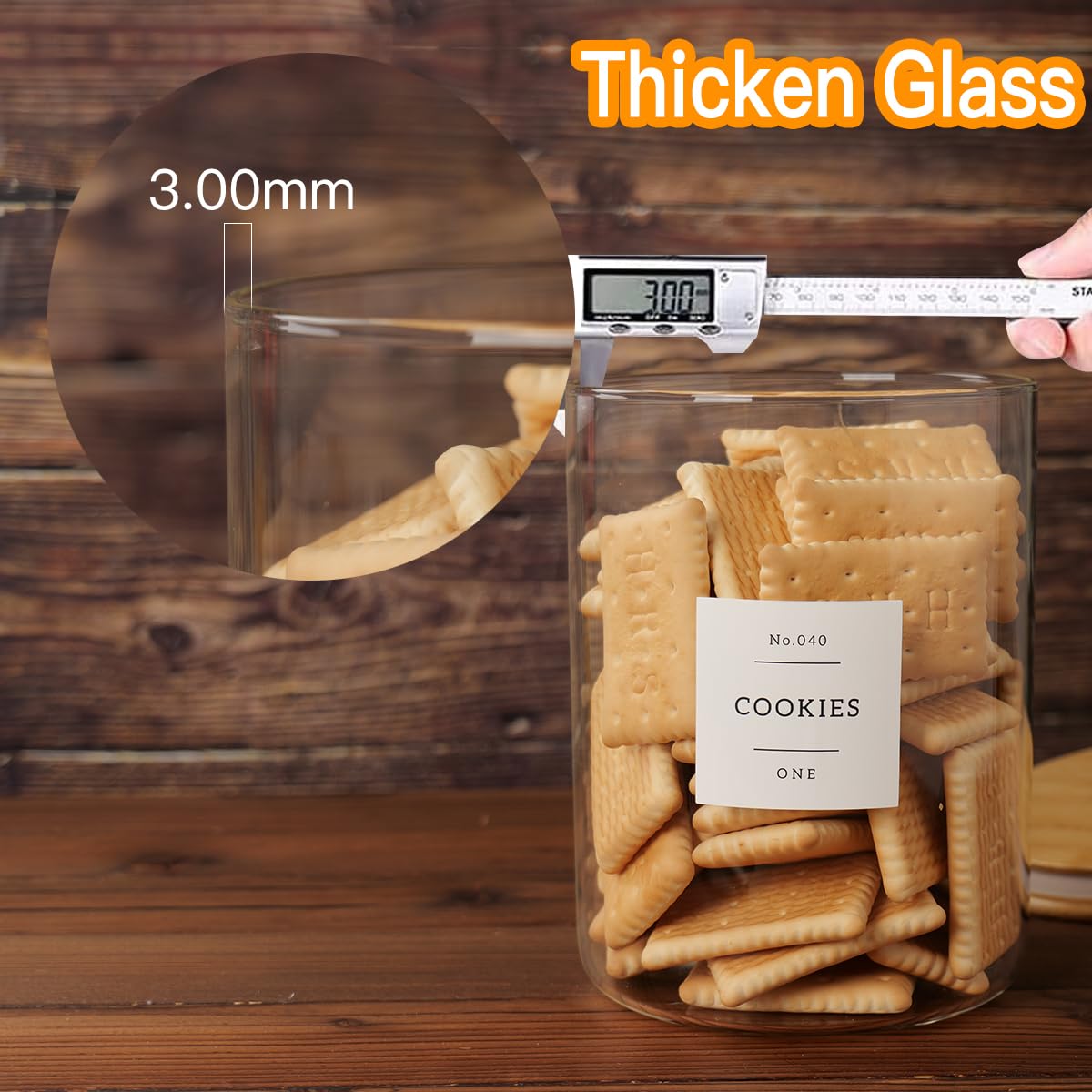 CZZGSM CZZGSM Set of 2 Large Glass Flour and Sugar Containers with Airtight Bamboo Lid and Kitchen Pantry Labels for Farmhouse Storage - View 3 of 8