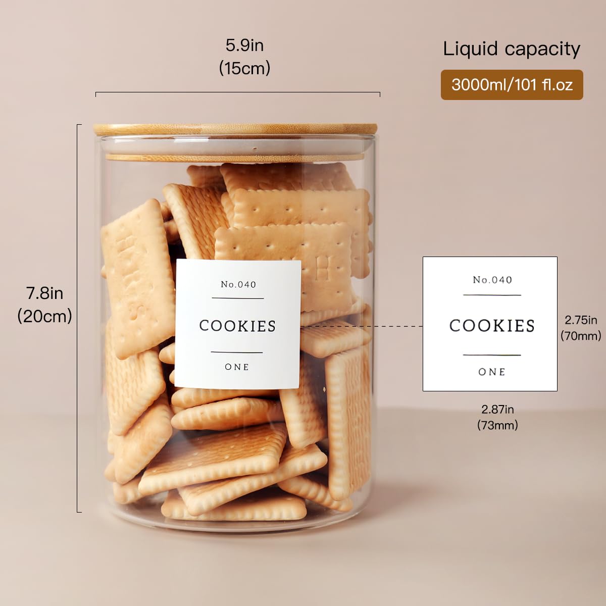 CZZGSM CZZGSM Set of 2 Large Glass Flour and Sugar Containers with Airtight Bamboo Lid and Kitchen Pantry Labels for Farmhouse Storage - View 4 of 8