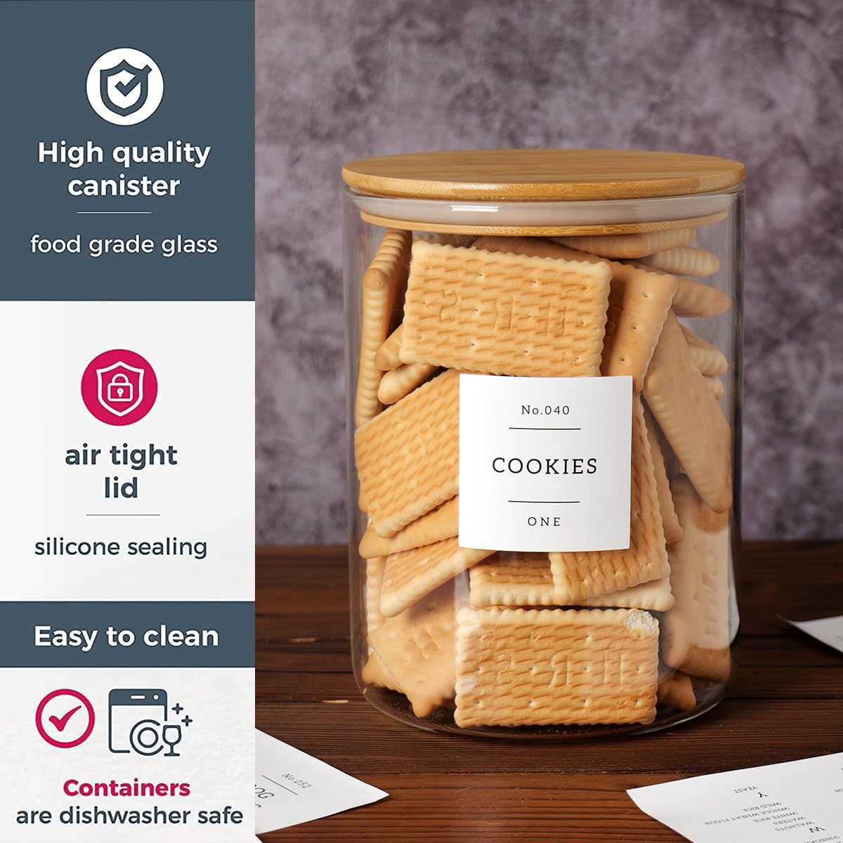 CZZGSM CZZGSM Set of 2 Large Glass Flour and Sugar Containers with Airtight Bamboo Lid and Kitchen Pantry Labels for Farmhouse Storage - View 5 of 8