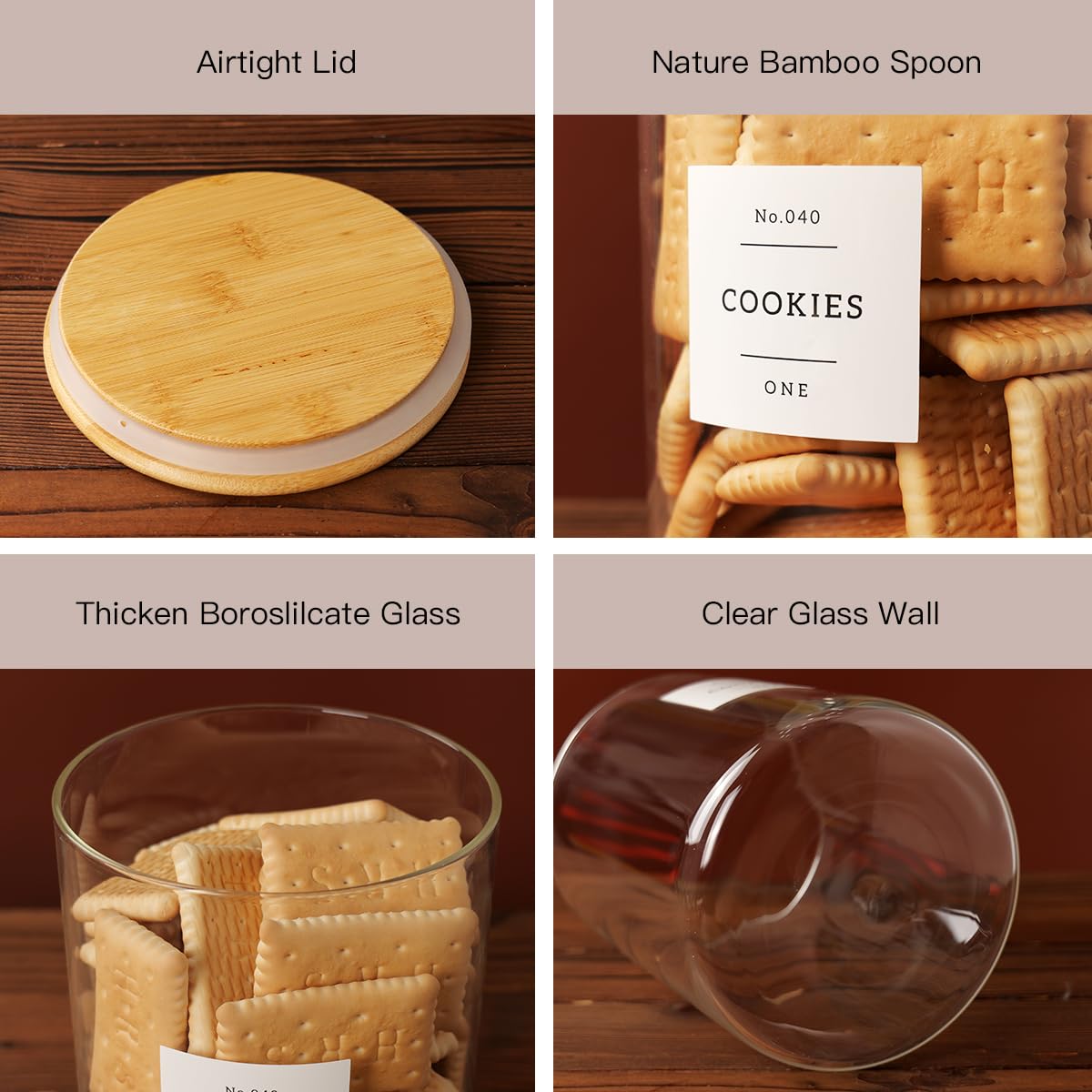 CZZGSM CZZGSM Set of 2 Large Glass Flour and Sugar Containers with Airtight Bamboo Lid and Kitchen Pantry Labels for Farmhouse Storage - View 6 of 8