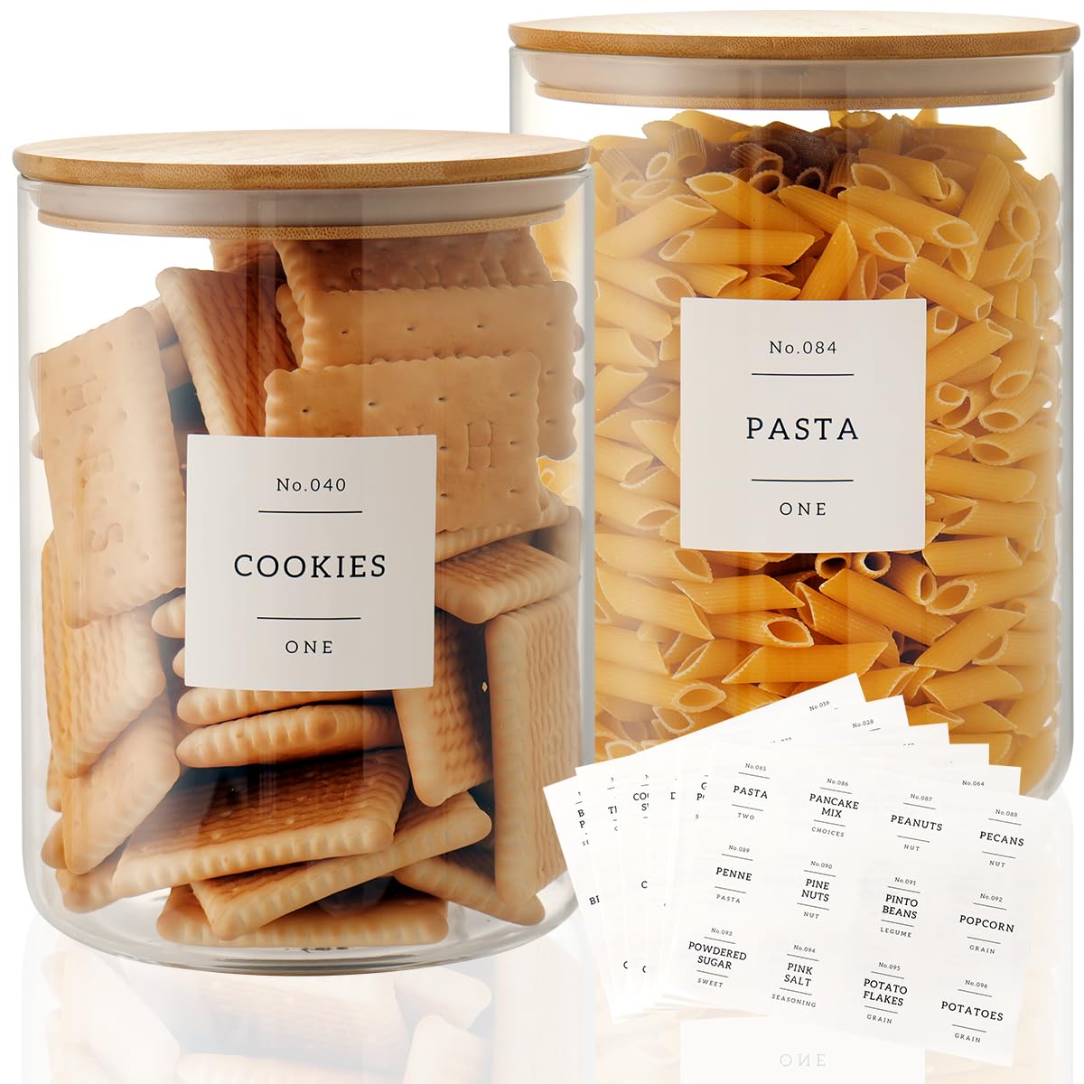 CZZGSM CZZGSM Set of 2 Large Glass Flour and Sugar Containers with Airtight Bamboo Lid and Kitchen Pantry Labels for Farmhouse Storage