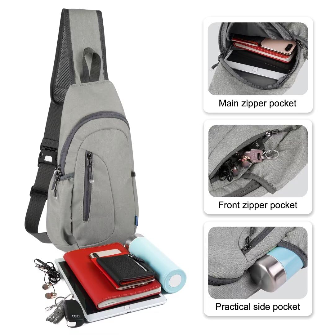 TITECOUGO TITECOUGO Lightweight Small Sling Bag Crossbody Backpack for Women Men Travel Gym Casual Hiking Sports Light Grey - View 2 of 9