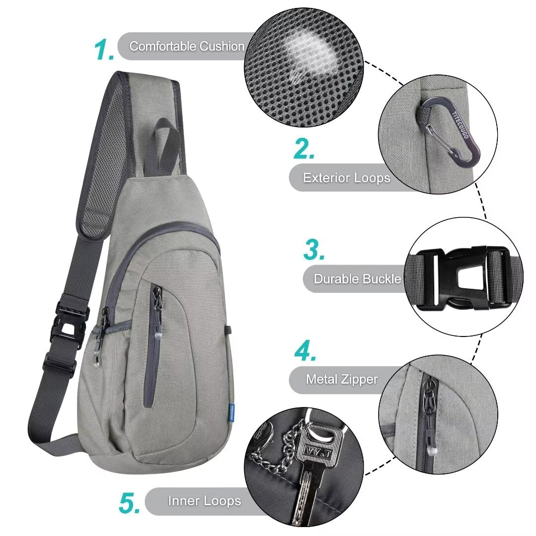 TITECOUGO TITECOUGO Lightweight Small Sling Bag Crossbody Backpack for Women Men Travel Gym Casual Hiking Sports Light Grey - View 5 of 9