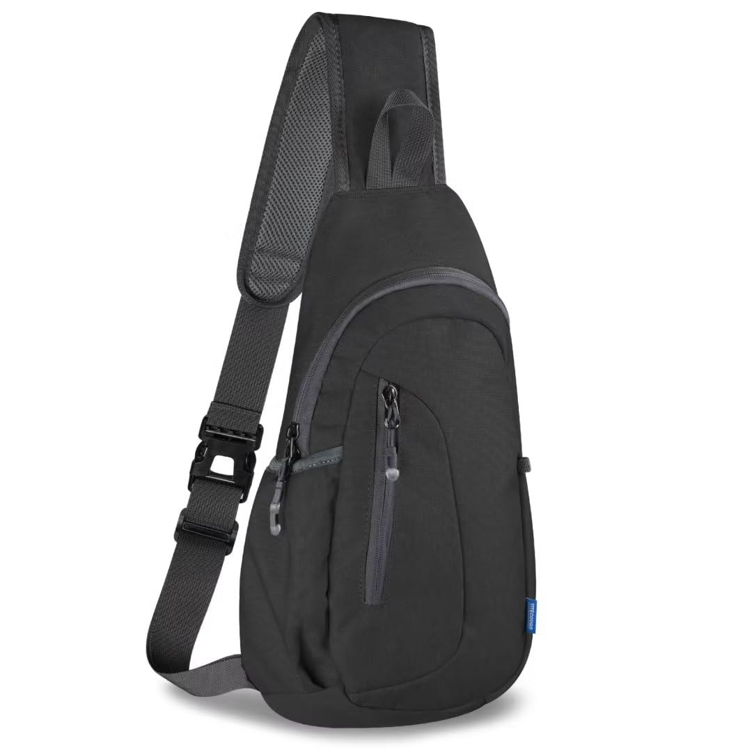 TITECOUGO Small Sling Bag Lightweight Crossbody Bag for Hiking Travel Gym Casual Cycling Sports Z1-Canvas Dark Black