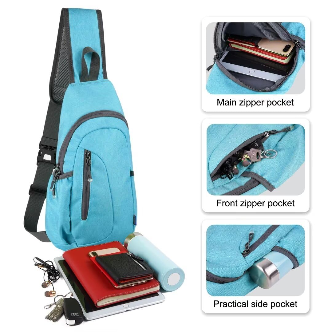 TITECOUGO TITECOUGO Small Sling Bag Lightweight Crossbody Bag for Hiking Travel Gym Casual Cycling Sports Sky Blue - View 2 of 9