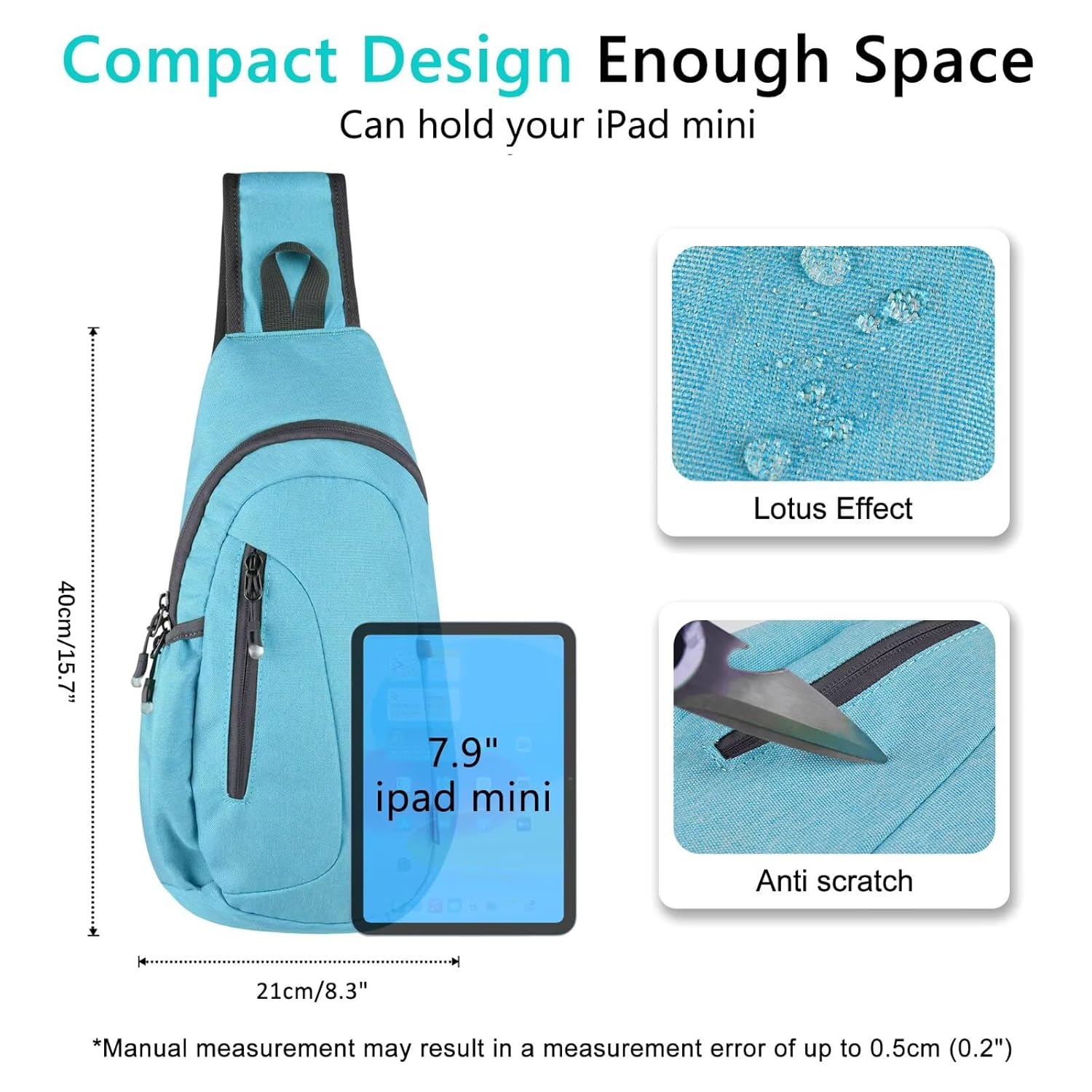 TITECOUGO TITECOUGO Small Sling Bag Lightweight Crossbody Bag for Hiking Travel Gym Casual Cycling Sports Sky Blue - View 4 of 9