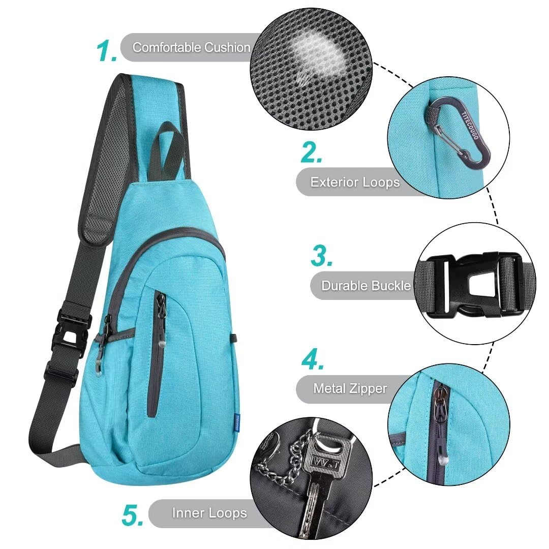 TITECOUGO TITECOUGO Small Sling Bag Lightweight Crossbody Bag for Hiking Travel Gym Casual Cycling Sports Sky Blue - View 5 of 9