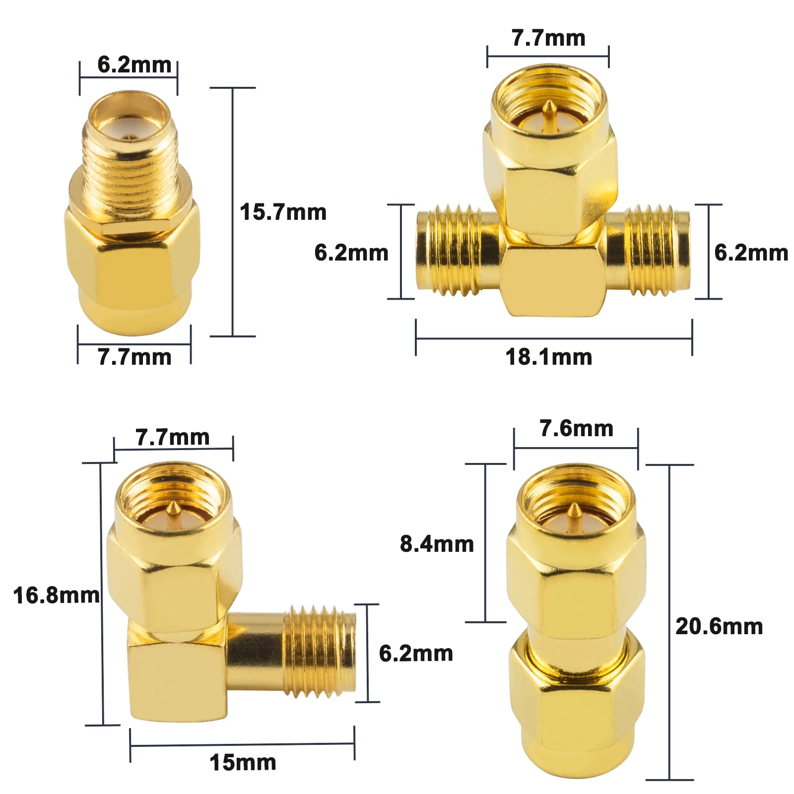 Kaunosta Kaunosta SMA Connectors RF Adapter Kits 12Pcs for WiFi Antenna Extension Cable Wireless LAN Devices Ham Radio FPV Antennas - View 5 of 6