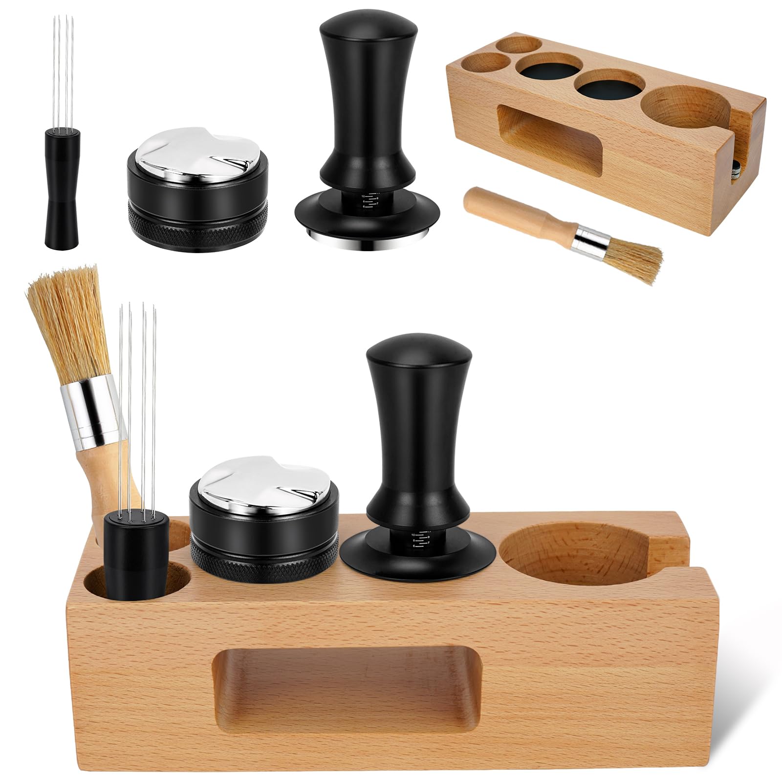 Y-Step Y-Step 5 Pack Espresso Tamper Set with Distributor Stirrer Tamping Station and Clean Brush for Coffee Bar 51mm Espresso Tools