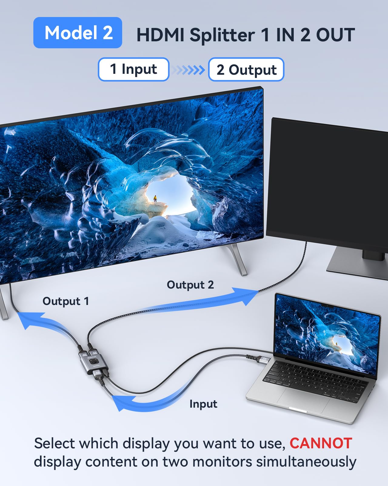 GANA GANA 4K HDMI Switch Splitter with 3FT Cable Bidirectional 2 in 1 Out Compatible with Xbox PS5 Fire Stick Roku Blu-Ray Player - View 3 of 9