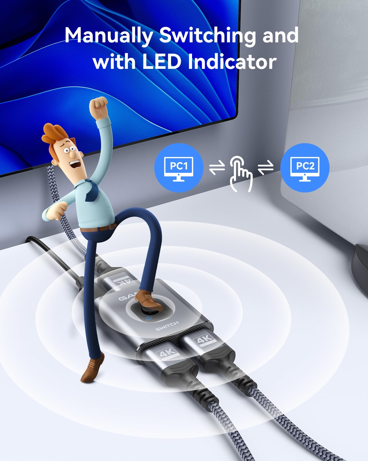 GANA GANA 4K HDMI Switch Splitter with 3FT Cable Bidirectional 2 in 1 Out Compatible with Xbox PS5 Fire Stick Roku Blu-Ray Player - View 9 of 9