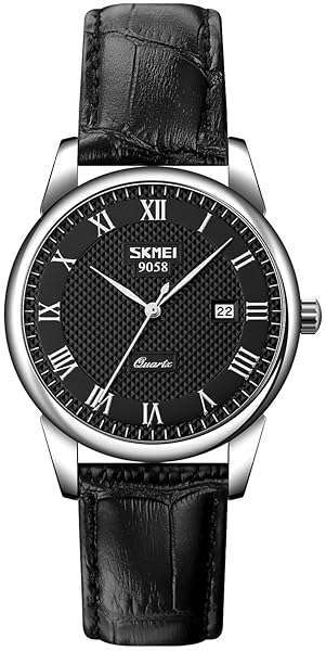 MASTOP Mens Quartz Watch Roman Numeral Business Casual Fashion Analog Wrist Watch Classic Calendar Date Window 30M Waterproof Comfortable Leather Watches (Women Black)