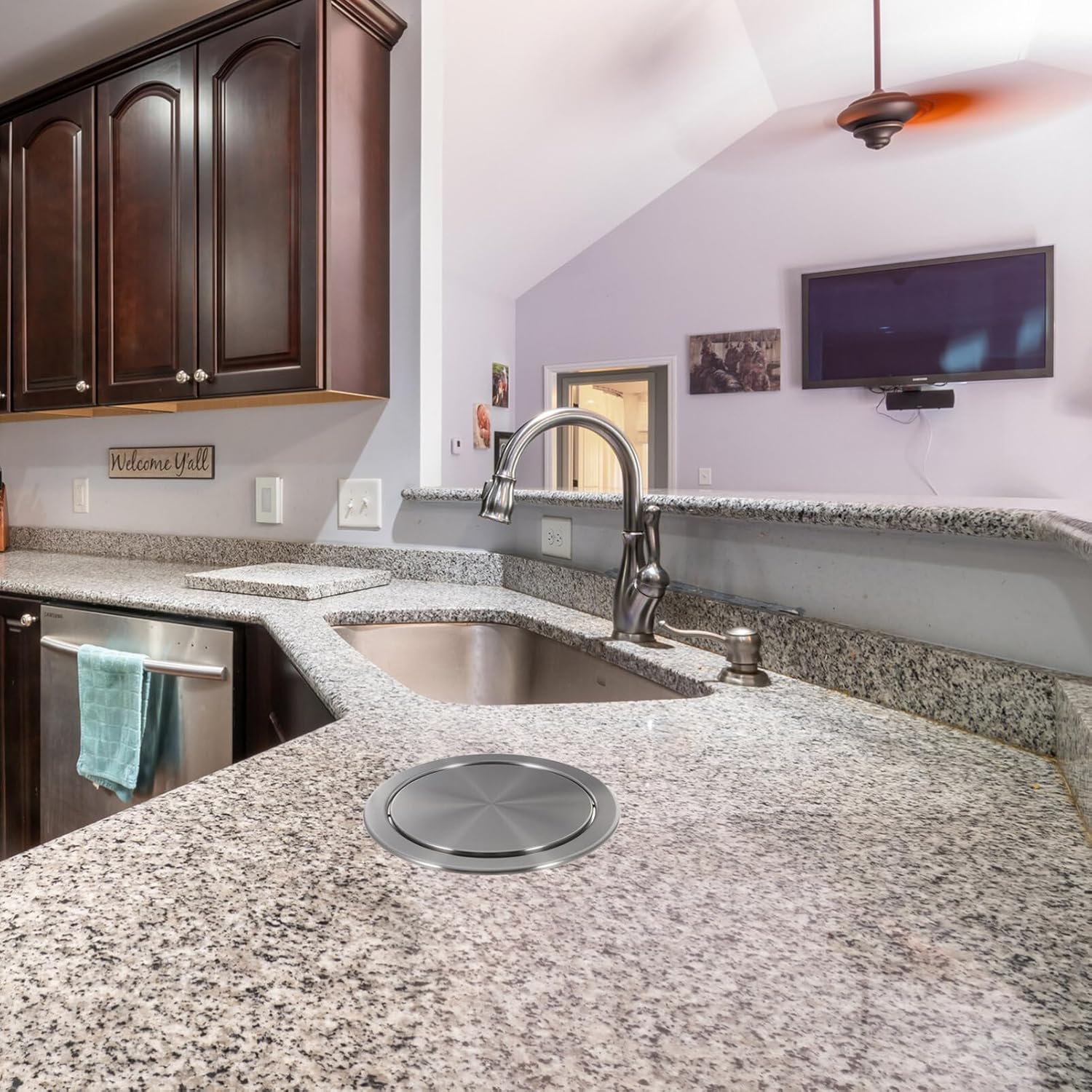 Uonlytech Uonlytech Round Trash Can Lid Embedded Countertop Trash Chute Swing Flap Cover for Kitchen Bathroom Office - View 4 of 9