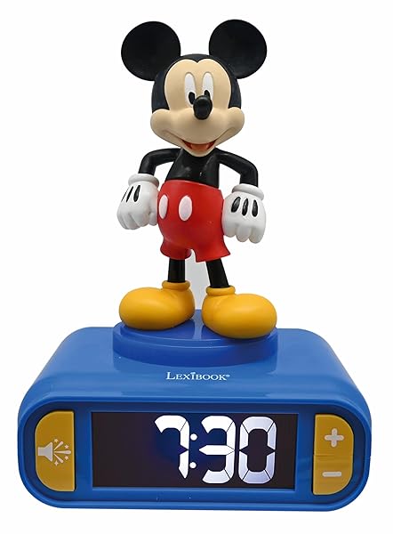 LEXiBOOK Lexibook Disney Mickey Nightlight Alarm Clock with Sounds Melodies LCD Backlit Screen Snooze Feature Blue RL800MCH