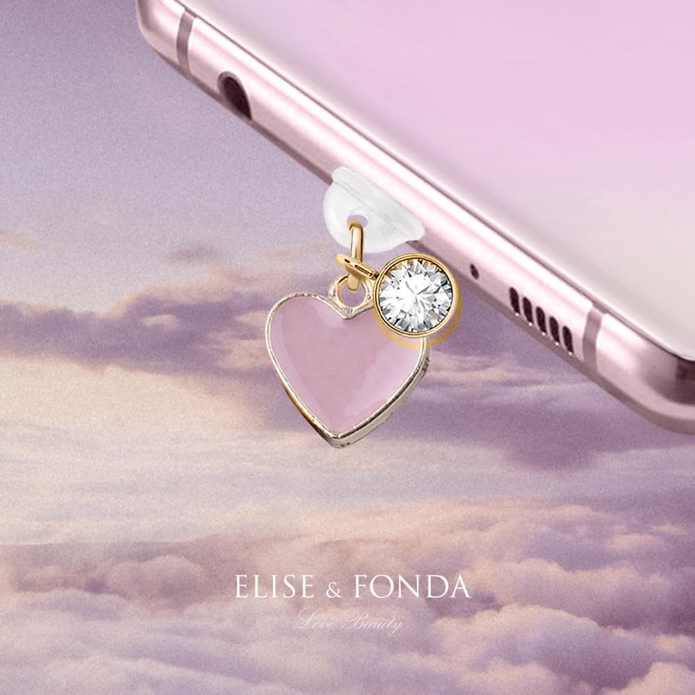 ELISE & FONDA ELISE FONDA TP253 Type-C Charging Port Anti Dust Plug Heart Charm for Samsung OnePlus Xiaomi Oppo iPhone 15 16 Pink - View 2 of 7