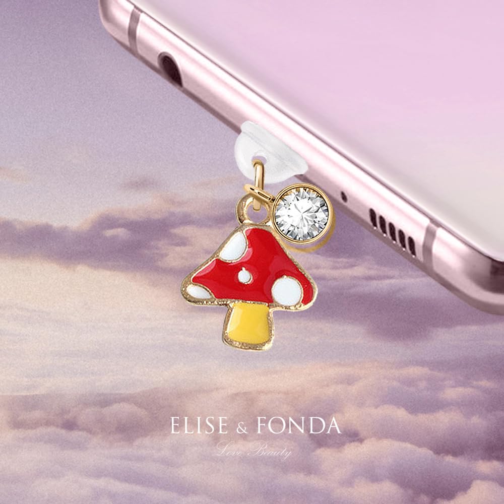 ELISE & FONDA ELISE FONDA TP251 Type-C USB Charging Port Anti Dust Plug Tiny Mushroom Cell Phone Charm for Samsung OnePlus Xiaomi Oppo iPhone 15 16 Red - View 2 of 7