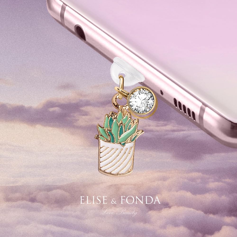 ELISE & FONDA ELISE FONDA TP256 Type-C Charging Port Anti Dust Plug Tiny Cactus Cell Phone Charm for Samsung OnePlus Xiaomi Oppo iPhone 15 16 White - View 2 of 7
