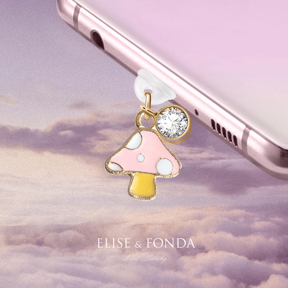 ELISE & FONDA ELISE FONDA TP252 Type-C USB Charging Port Anti Dust Plug Tiny Mushroom Charm for Samsung OnePlus Xiaomi Oppo iPhone 15 16 Pink - View 2 of 7