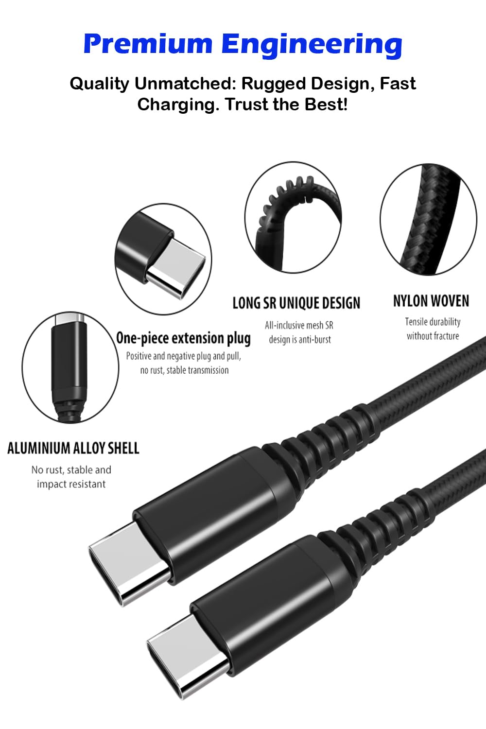 tekSonic tekSonic USB C Cable 5 Pack 3.1A QC 3.0 60W Fast Charging Nylon Braided Cords Compatible with iPhone 15 MacBook Pro iPad Mini 6 Galaxy S23 Pixel - View 5 of 9