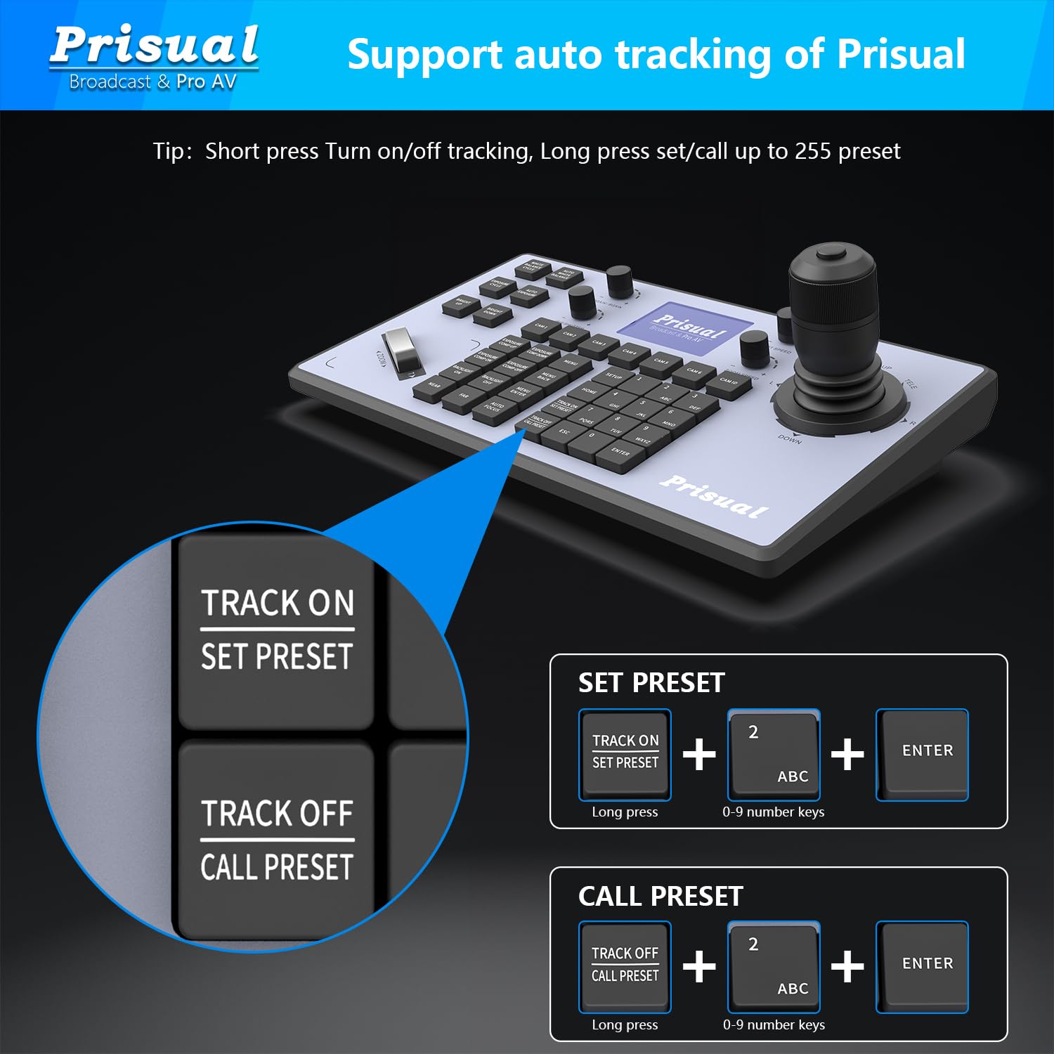 Prisual Prisual PTZ Camera Controller PoE 4D Joystick with LCD for Enhanced Church Live Streaming VISCA Pelco D P RS232 RS485 Compatibility - View 2 of 9