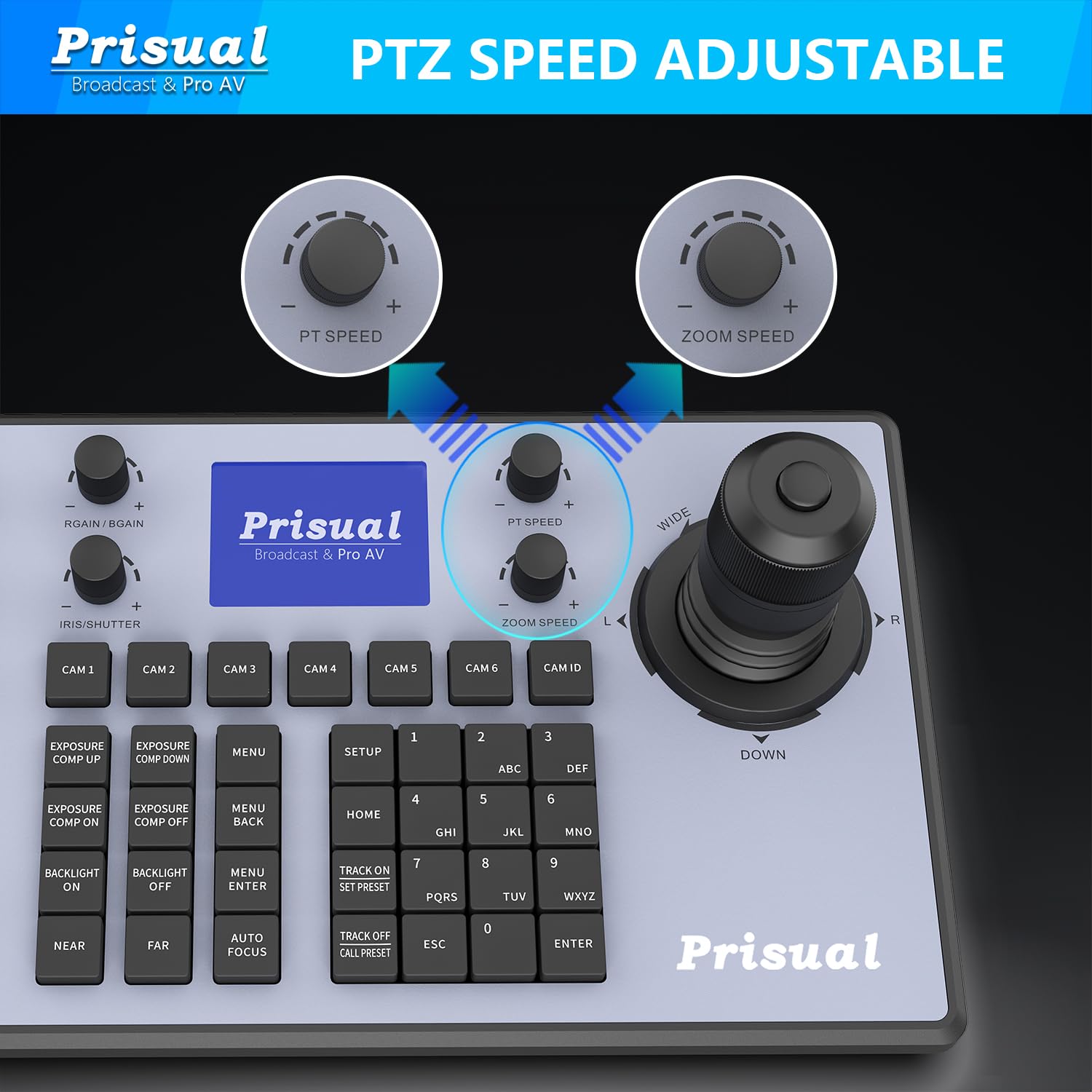 Prisual Prisual PTZ Camera Controller PoE 4D Joystick with LCD for Enhanced Church Live Streaming VISCA Pelco D P RS232 RS485 Compatibility - View 4 of 9