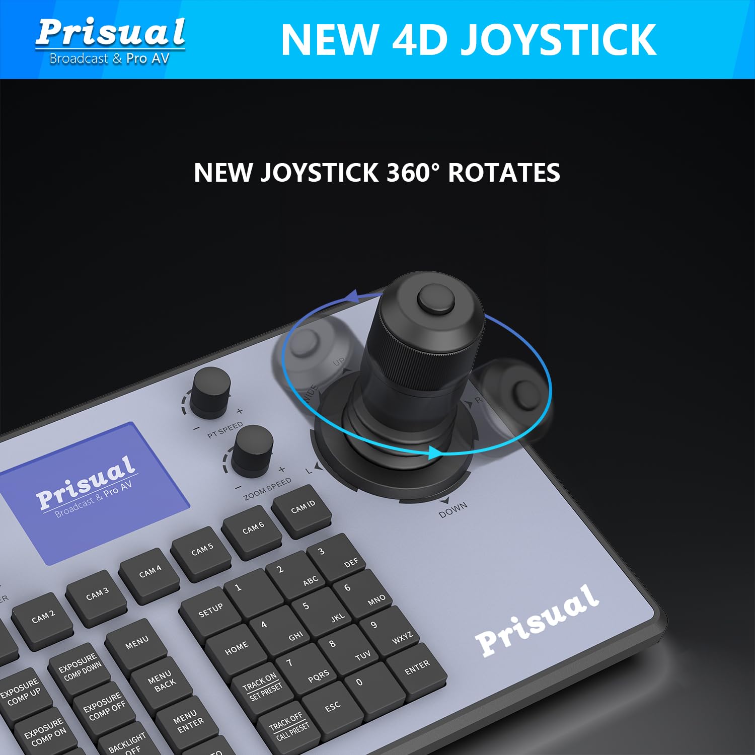 Prisual Prisual PTZ Camera Controller PoE 4D Joystick with LCD for Enhanced Church Live Streaming VISCA Pelco D P RS232 RS485 Compatibility - View 5 of 9