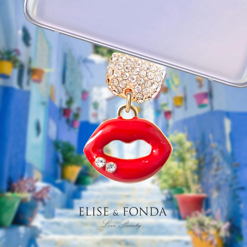 ELISE & FONDA ELISE FONDA TP280 Type-C Charging Port Crystal Anti Dust Plug Little Kiss Lip Charm for Samsung OnePlus Xiaomi Oppo iPhone 15 16 Red - View 2 of 6