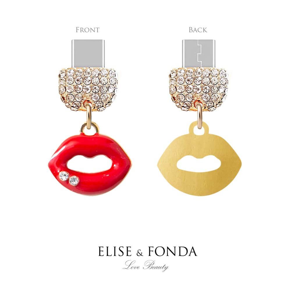 ELISE & FONDA ELISE FONDA TP280 Type-C Charging Port Crystal Anti Dust Plug Little Kiss Lip Charm for Samsung OnePlus Xiaomi Oppo iPhone 15 16 Red - View 3 of 6