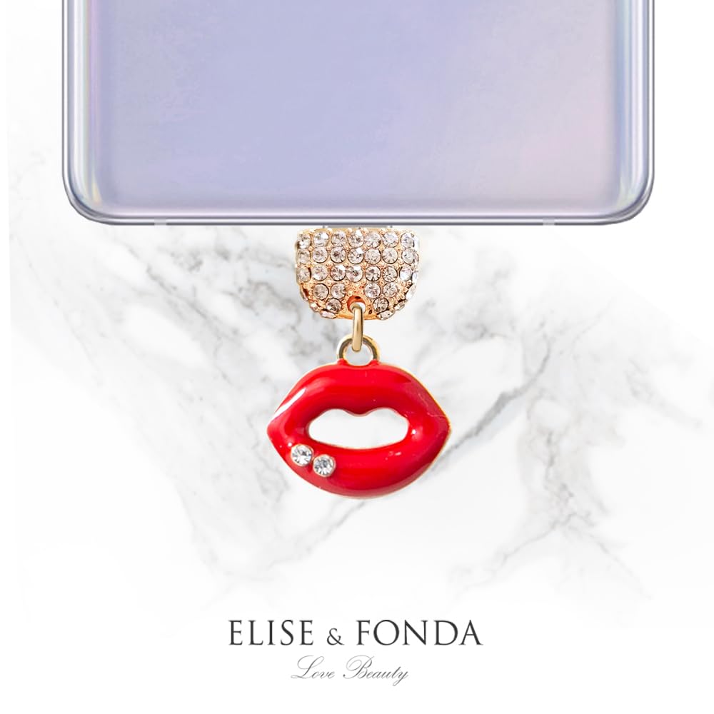 ELISE & FONDA ELISE FONDA TP280 Type-C Charging Port Crystal Anti Dust Plug Little Kiss Lip Charm for Samsung OnePlus Xiaomi Oppo iPhone 15 16 Red - View 4 of 6