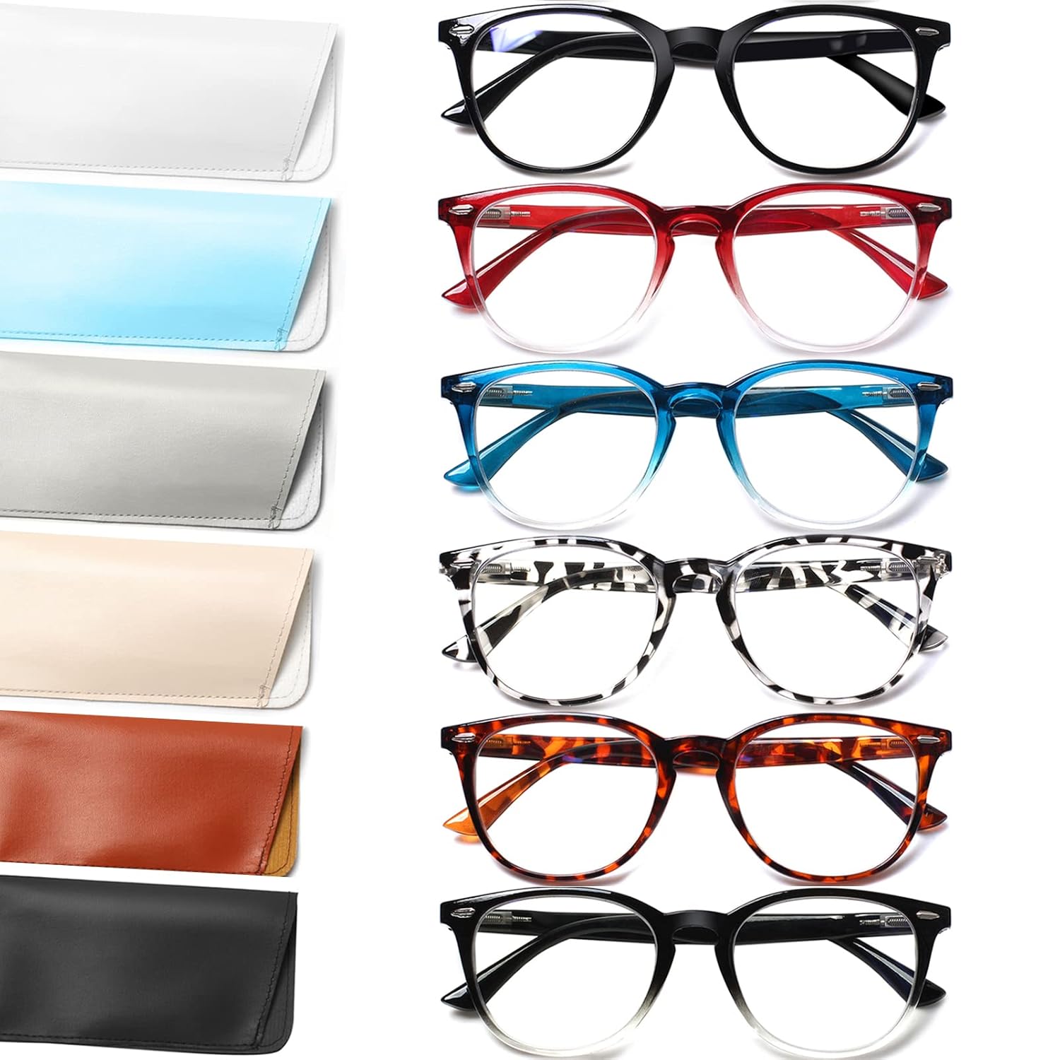 Henotin Henotin 6 Pack Reading Glasses for Women and Men Stylish Blue Light Blocking Computer Readers with Leather Case Multicolor 3 2.5 X - View 8 of 8