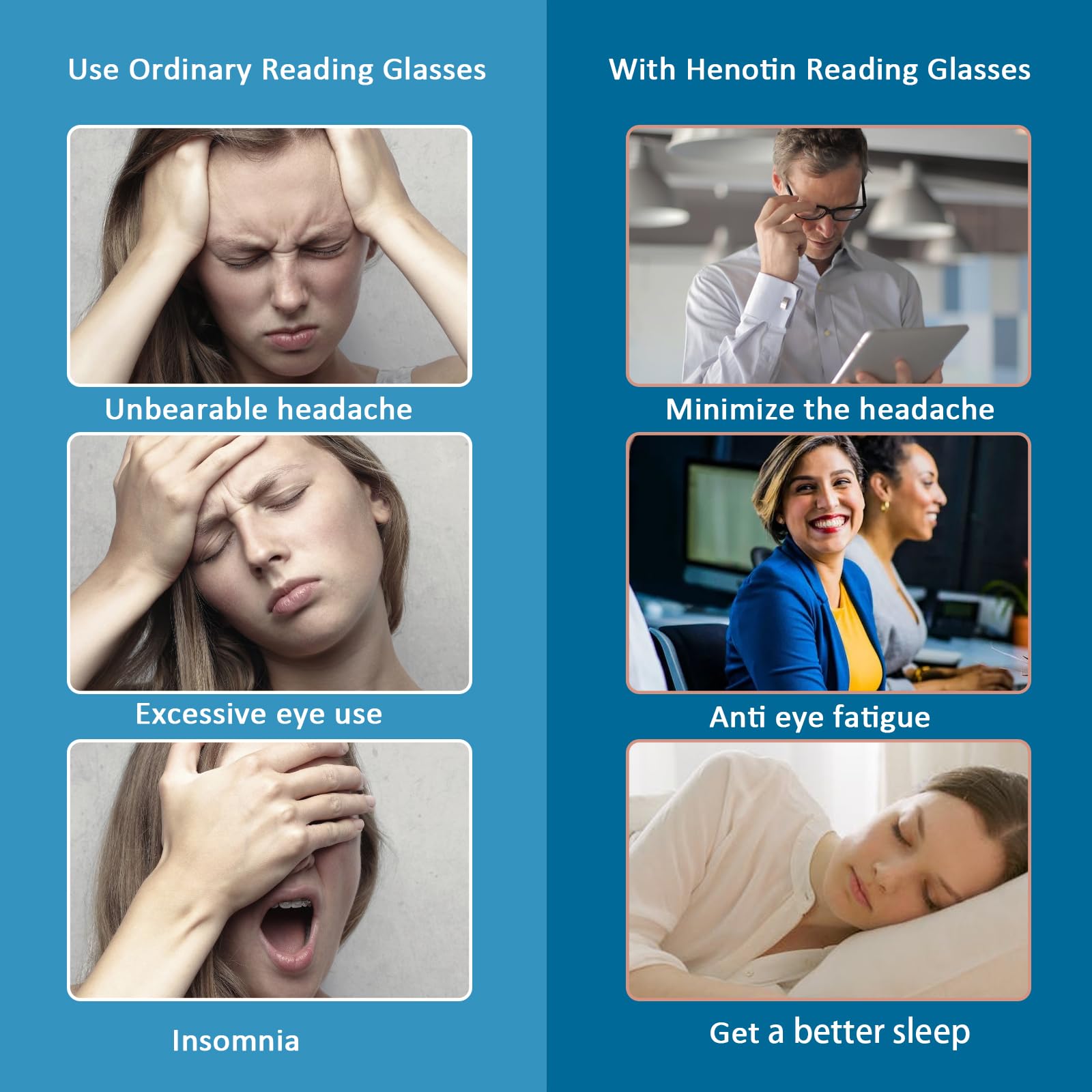 Henotin Henotin 6 Pack Reading Glasses for Women and Men Stylish Blue Light Blocking Computer Readers with Leather Case Multicolor 2.0 X - View 6 of 7