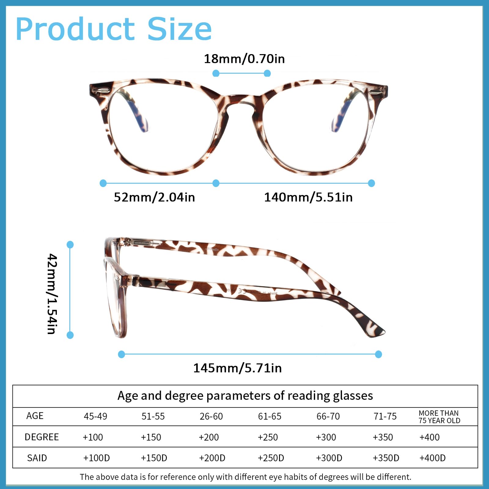 Henotin Henotin 6 Pack Reading Glasses for Women and Men Stylish Blue Light Blocking Computer Readers with Leather Case Multicolor 0.5x - View 2 of 7