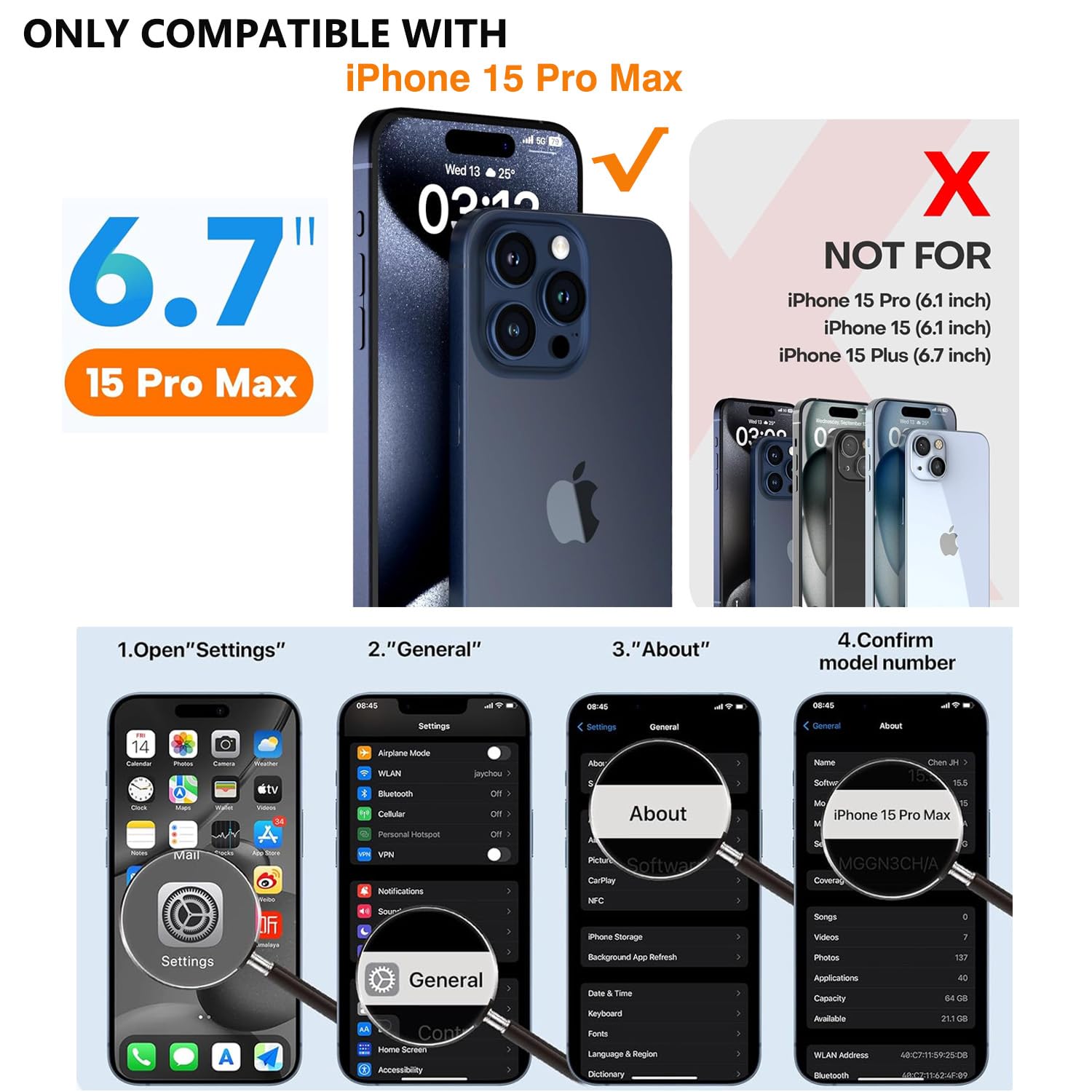 PHOEACC PHOEACC iPhone 15 Pro Max Case with Camera Lens Protector Luxury Clear Glitter Quicksand Cute Cover for Women Girls Rabbit Purple - View 2 of 7