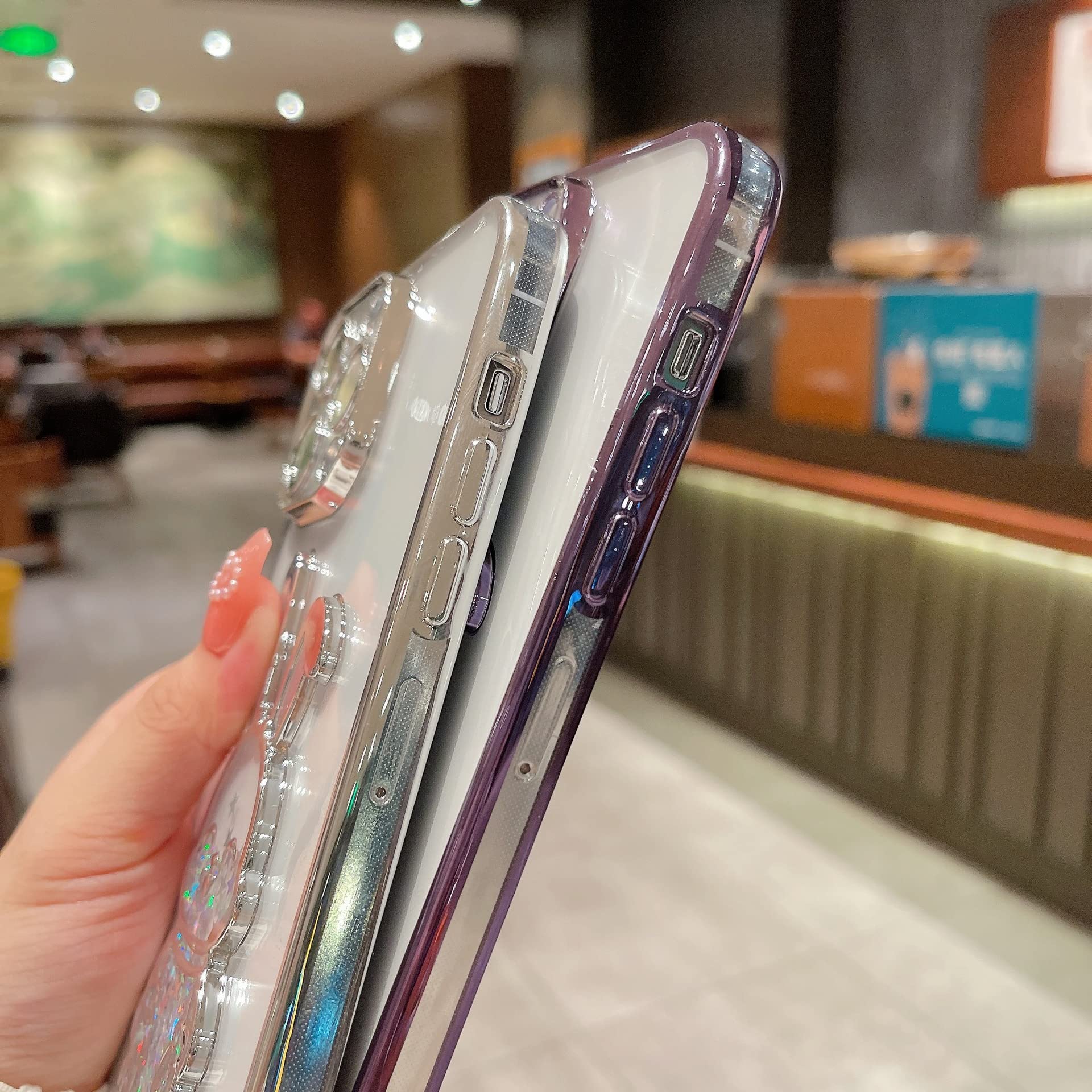 PHOEACC PHOEACC iPhone 15 Pro Max Case with Camera Lens Protector Luxury Clear Glitter Quicksand Cute Cover for Women Girls Rabbit Purple - View 7 of 7