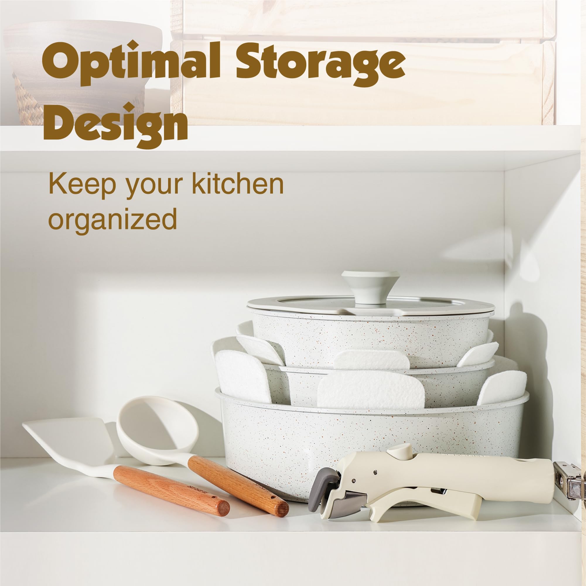 SENSARTE SENSARTE 9 Piece Nonstick Cookware Set with Detachable Handle Induction Safe Dishwasher Oven Safe PFOA Free White Kitchen Pots and Pans - View 3 of 7