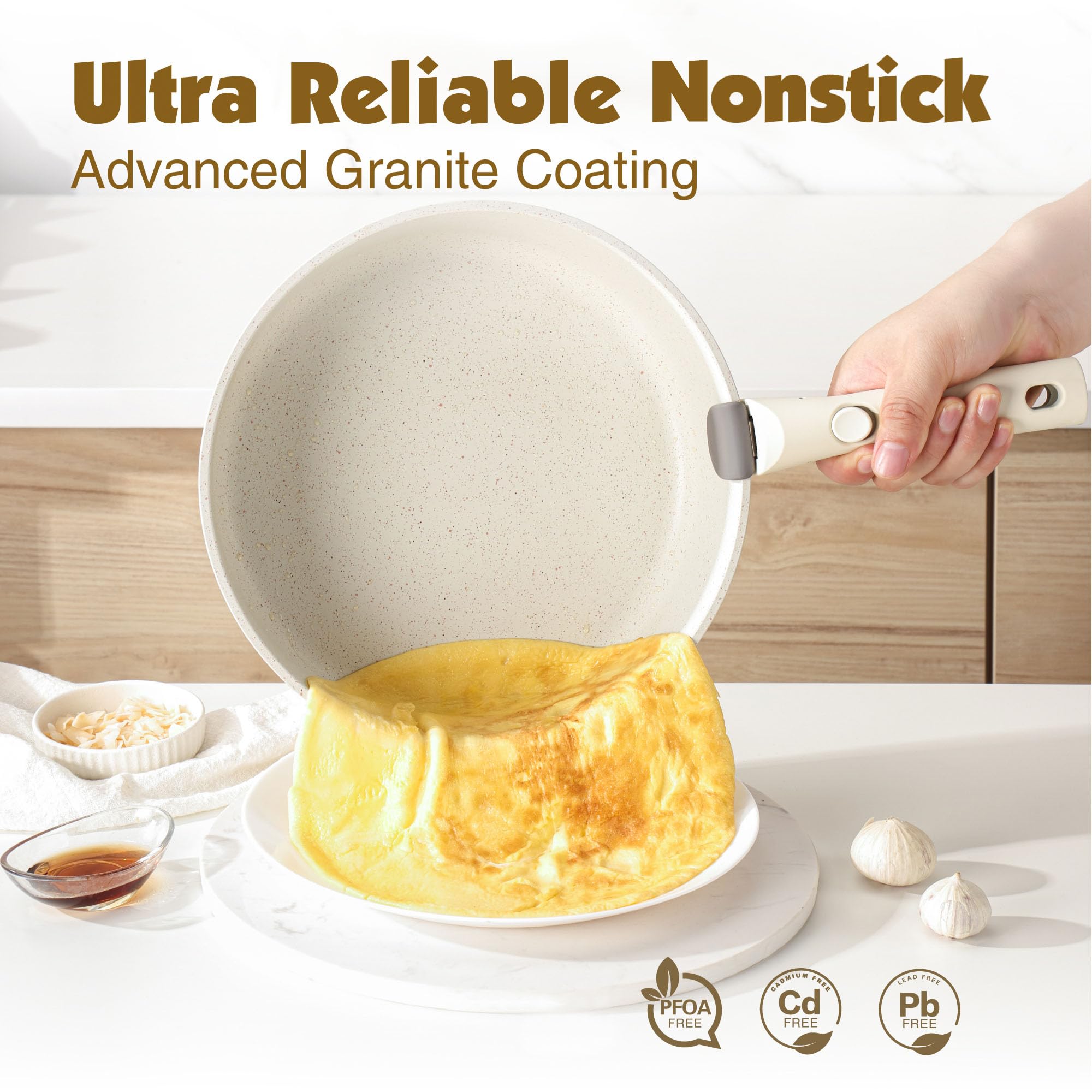 SENSARTE SENSARTE 9 Piece Nonstick Cookware Set with Detachable Handle Induction Safe Dishwasher Oven Safe PFOA Free White Kitchen Pots and Pans - View 4 of 7