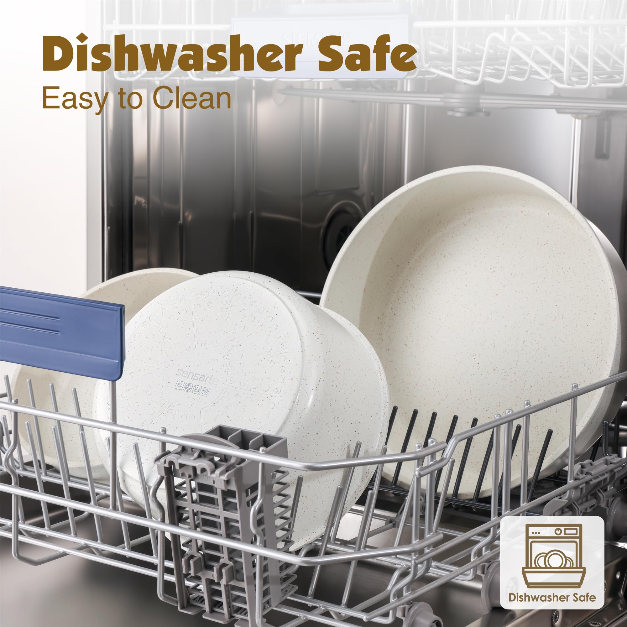 SENSARTE SENSARTE 9 Piece Nonstick Cookware Set with Detachable Handle Induction Safe Dishwasher Oven Safe PFOA Free White Kitchen Pots and Pans - View 5 of 7