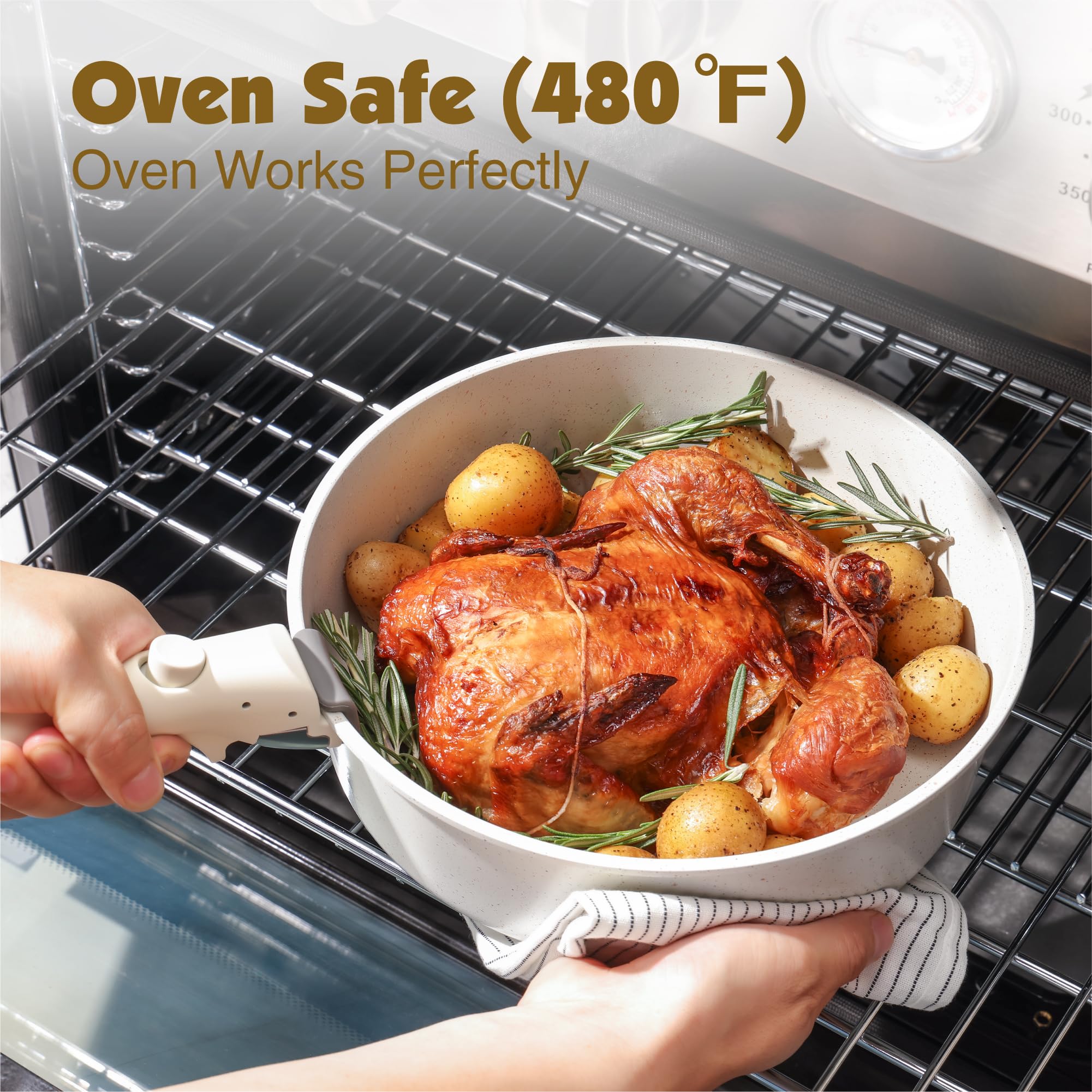 SENSARTE SENSARTE 9 Piece Nonstick Cookware Set with Detachable Handle Induction Safe Dishwasher Oven Safe PFOA Free White Kitchen Pots and Pans - View 7 of 7