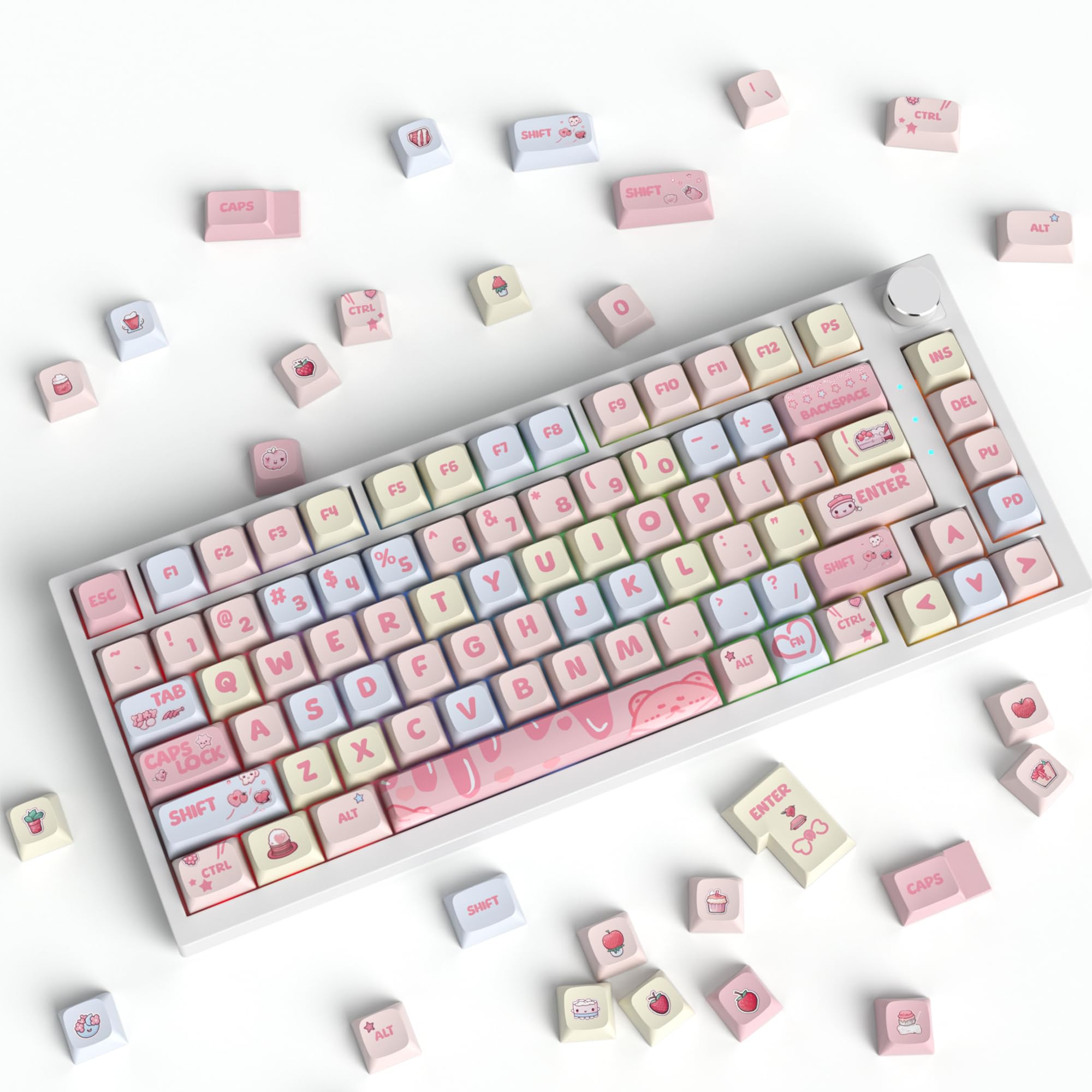 Ussixchare Ussixchare XDA Profile Keycaps 133 Keys PBT Dye Sublimation Custom Keycaps for Cherry Gateron MX Switches Cream Strawberry - View 2 of 7