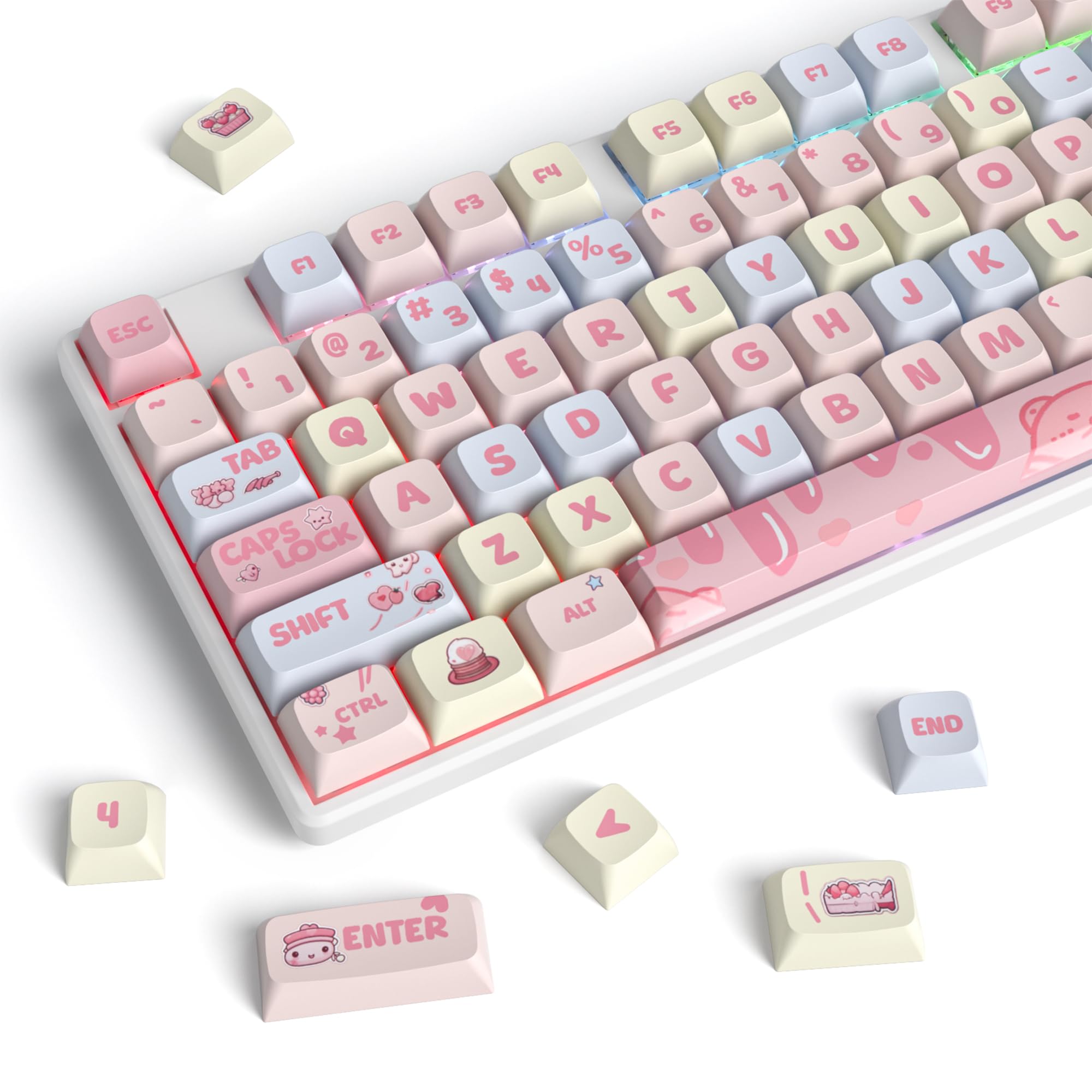 Ussixchare Ussixchare XDA Profile Keycaps 133 Keys PBT Dye Sublimation Custom Keycaps for Cherry Gateron MX Switches Cream Strawberry - View 3 of 7