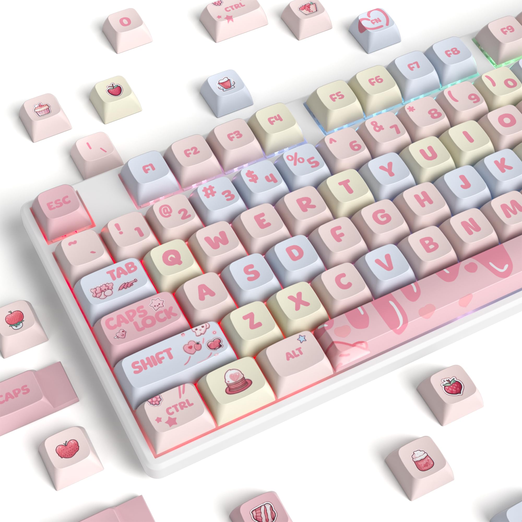 Ussixchare Ussixchare XDA Profile Keycaps 133 Keys PBT Dye Sublimation Custom Keycaps for Cherry Gateron MX Switches Cream Strawberry