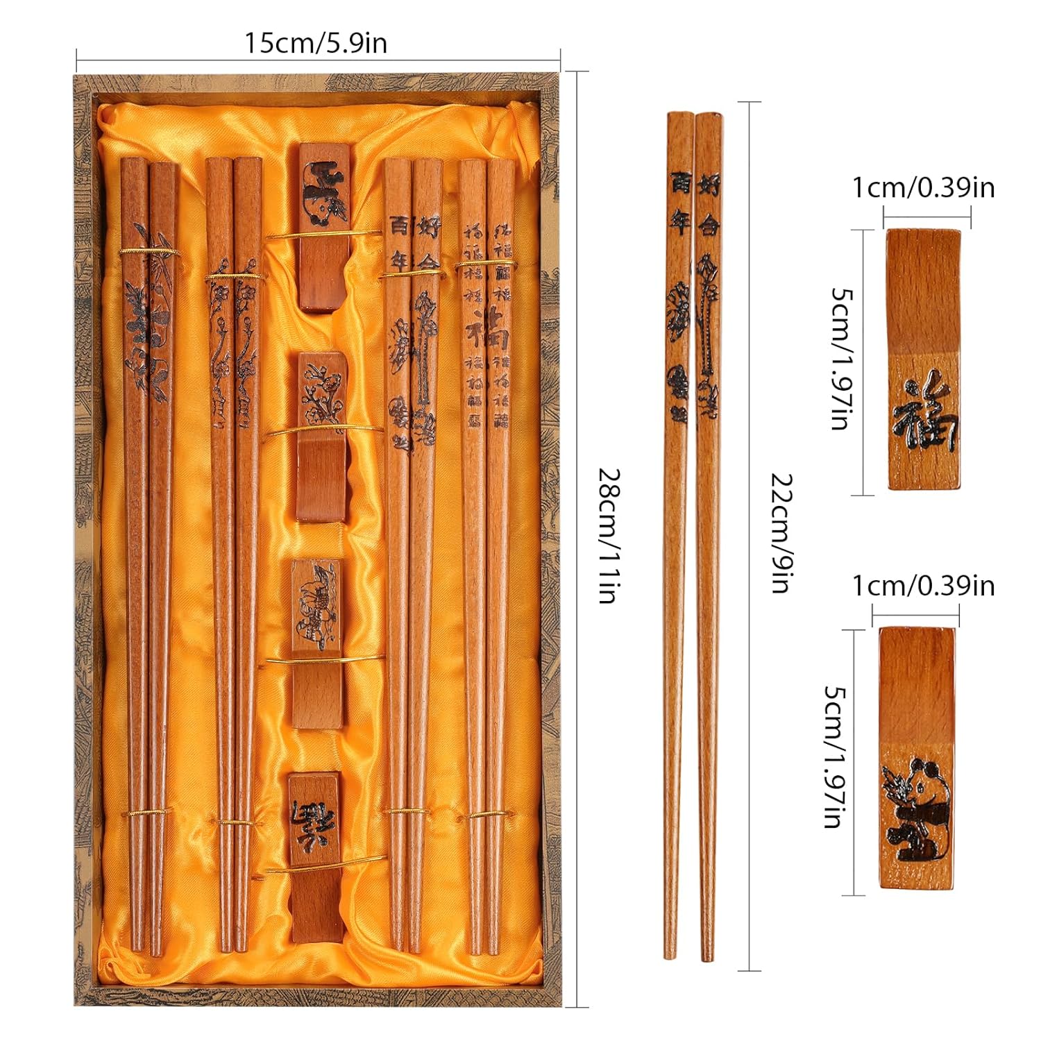 ZOMCHAIN Reusable Wooden Chopsticks Set with Holder and Case Dishwasher Safe Traditional Chinese Style 4 Pairs - View 5 of 9