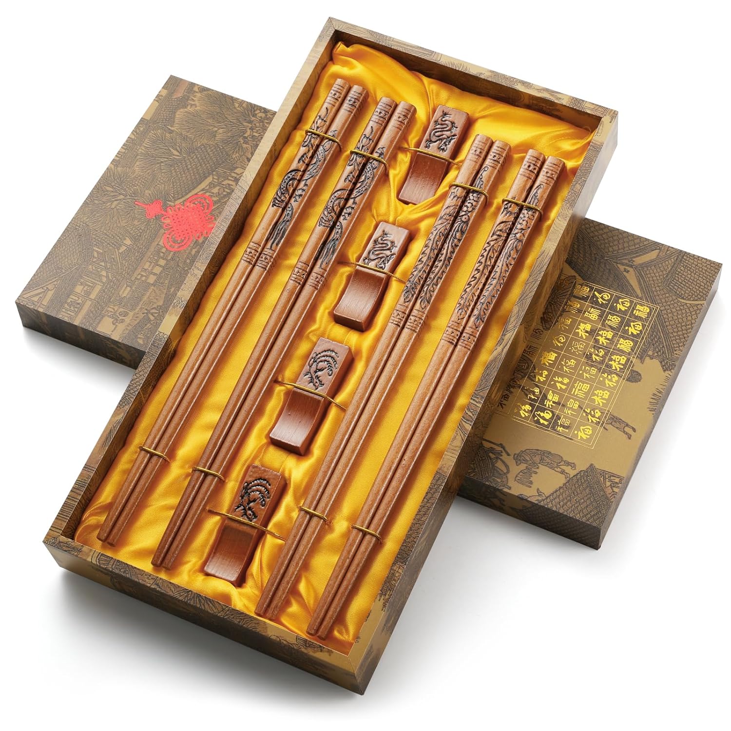 ZOMCHAIN Reusable Wooden Chopsticks Set with Holder and Case Dishwasher Safe Traditional Chinese Style 4 Pairs - View 8 of 9