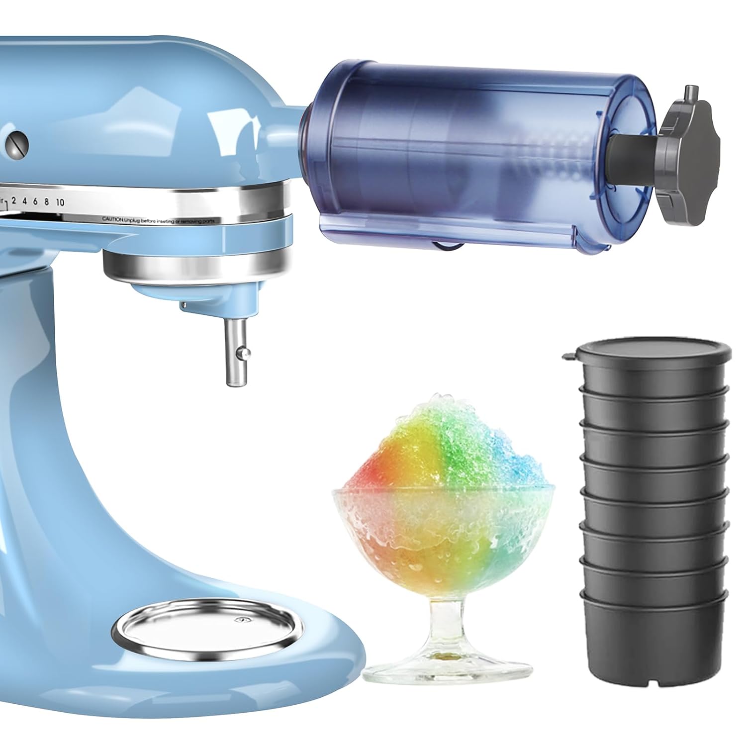 FORTHEAL Shaved Ice Attachment for Kitchen Aid Stand Mixer with 8 Ice Molds Perfect for Snow Cones and Shaved Ice Making