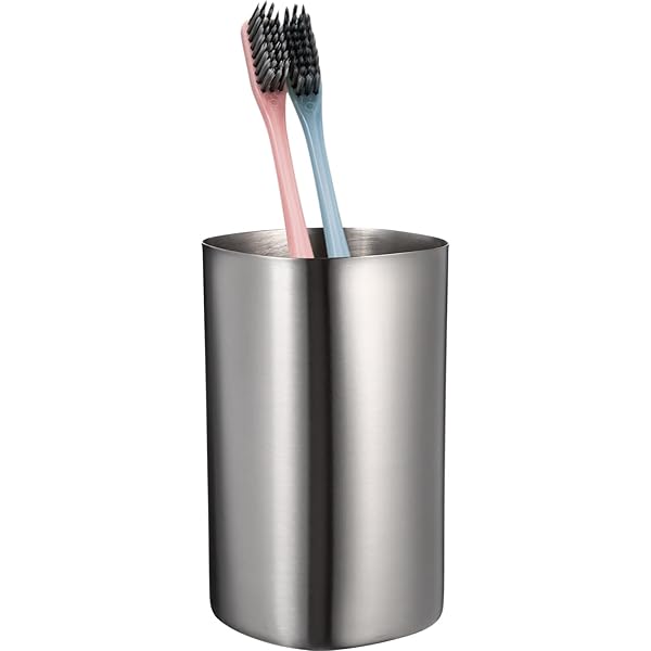Veemoon Veemoon Lightweight Stainless Steel Toothbrush Cup Reusable Bathroom Holder Silver Metal Water Cup for Men Women Students