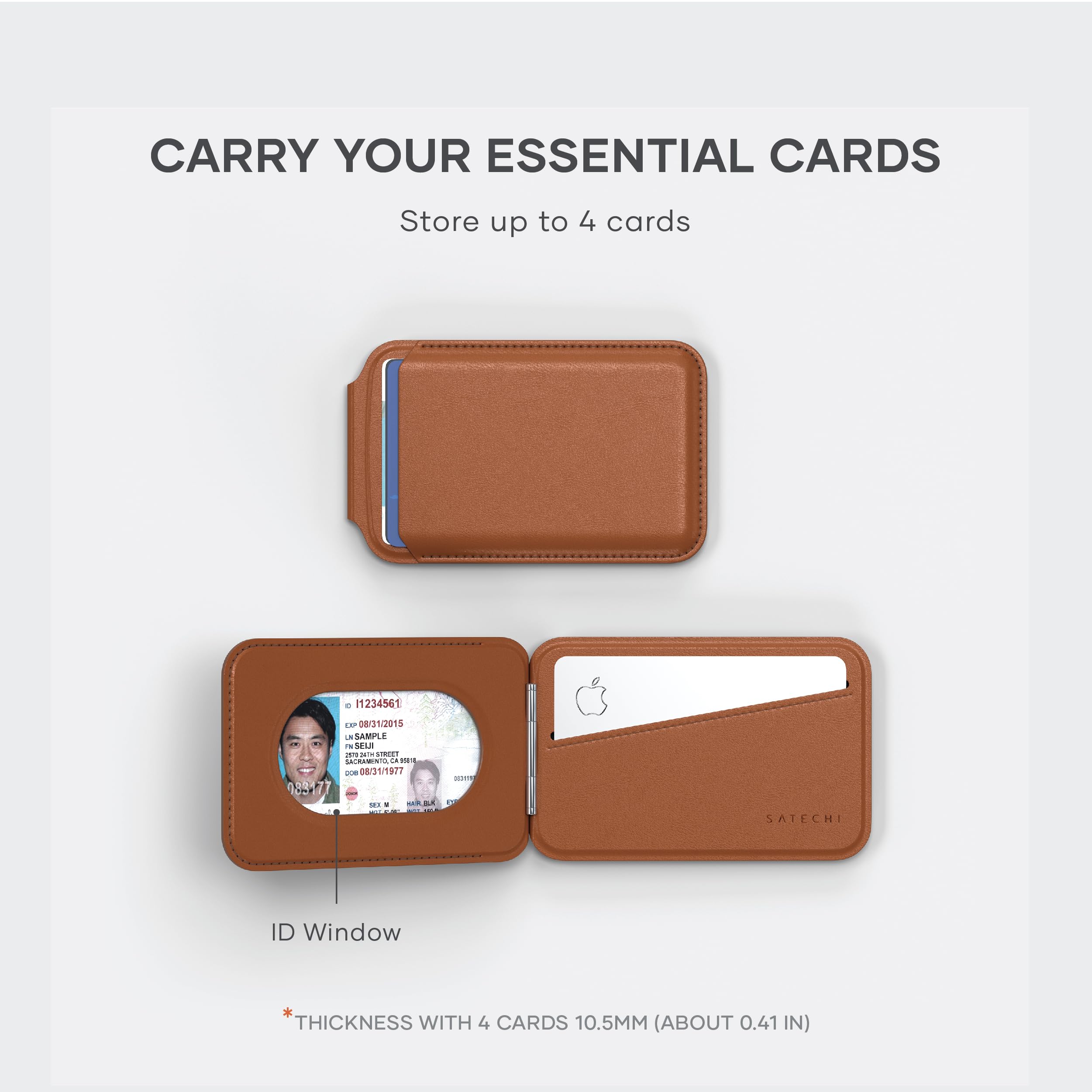 Satechi Satechi Magnetic MagSafe Wallet Vegan Leather Card Holder Adjustable Stand Holds 4 Cards for iPhone 16-12 Brown Travel Accessory - View 2 of 9