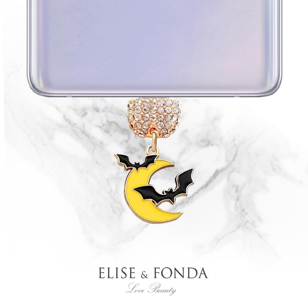 ELISE & FONDA ELISE FONDA TP283 Type-C Charging Port Crystal Anti Dust Plug Halloween Moon Bat Cell Phone Charm for Android iPhone 15 16 Yellow - View 4 of 6